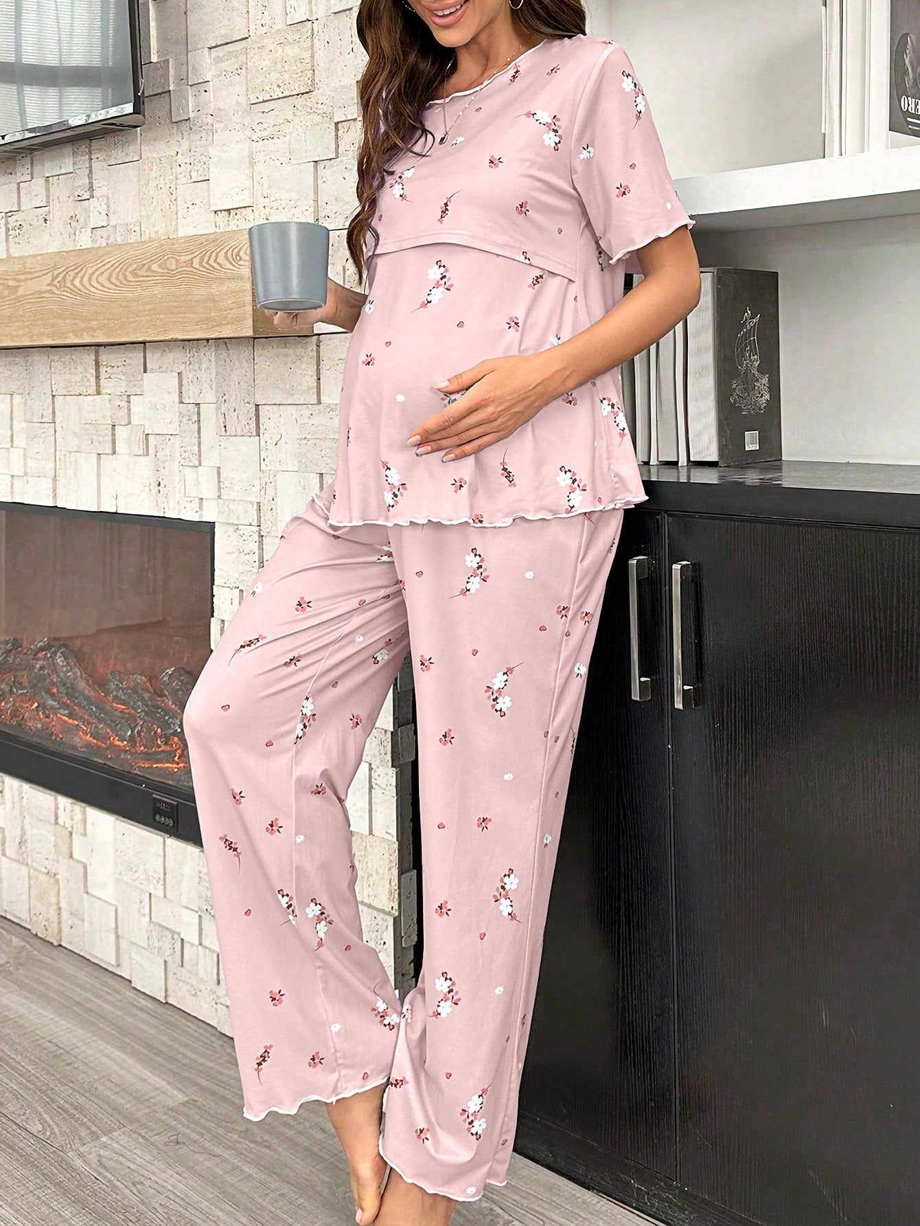Underwear&Sleepwear Maternity Maternity Floral Nursing Short Sleeve Pajama Set