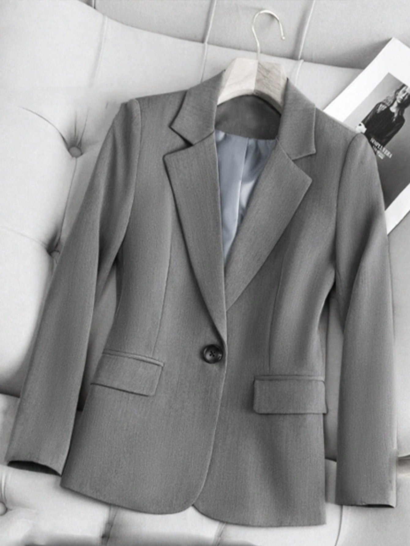 Raffinéa 2pcs Women Spring Autumn Solid Color Lapel Collar Long Sleeve Blazer And Trouser Suit For Daily Commute , Bussines Casual Women