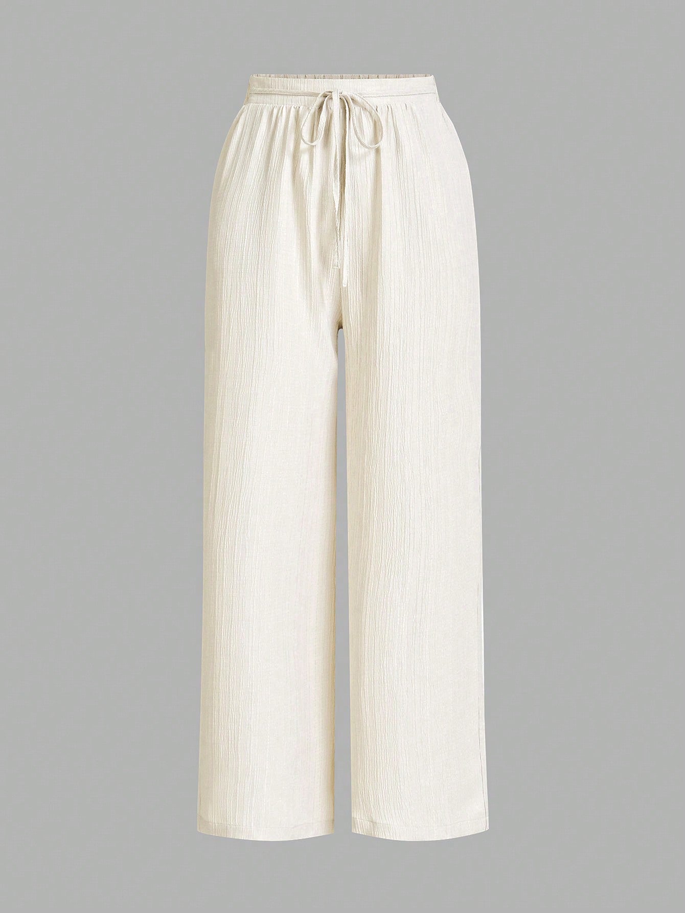 Essnce Women Solid Color Waist Tie Loose Casual 3-Piece Set, Wide Leg Pants