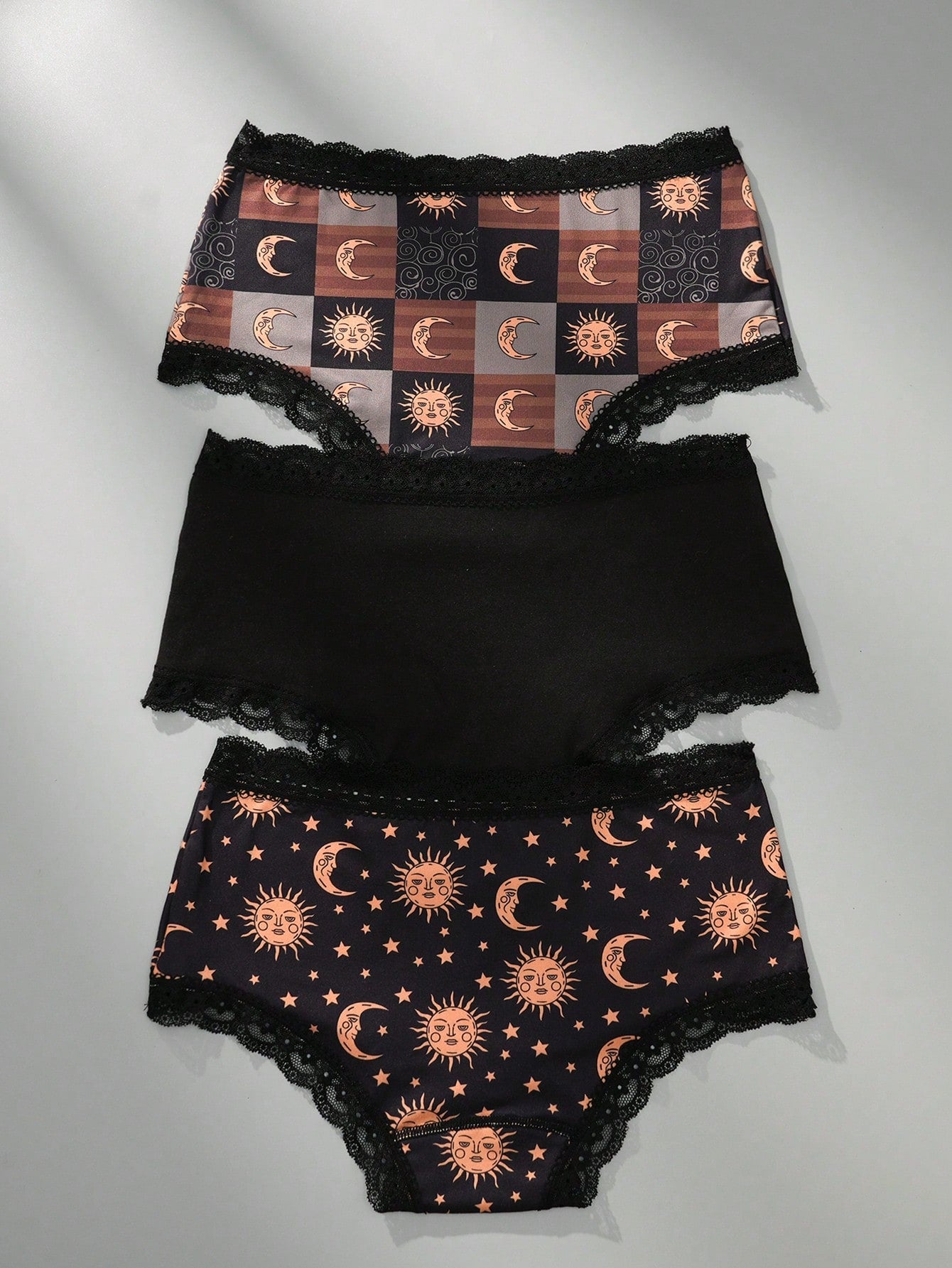 3pcs/Pack Women Solar System Print Lace Trim  Breathable Comfortable Sexy Panties