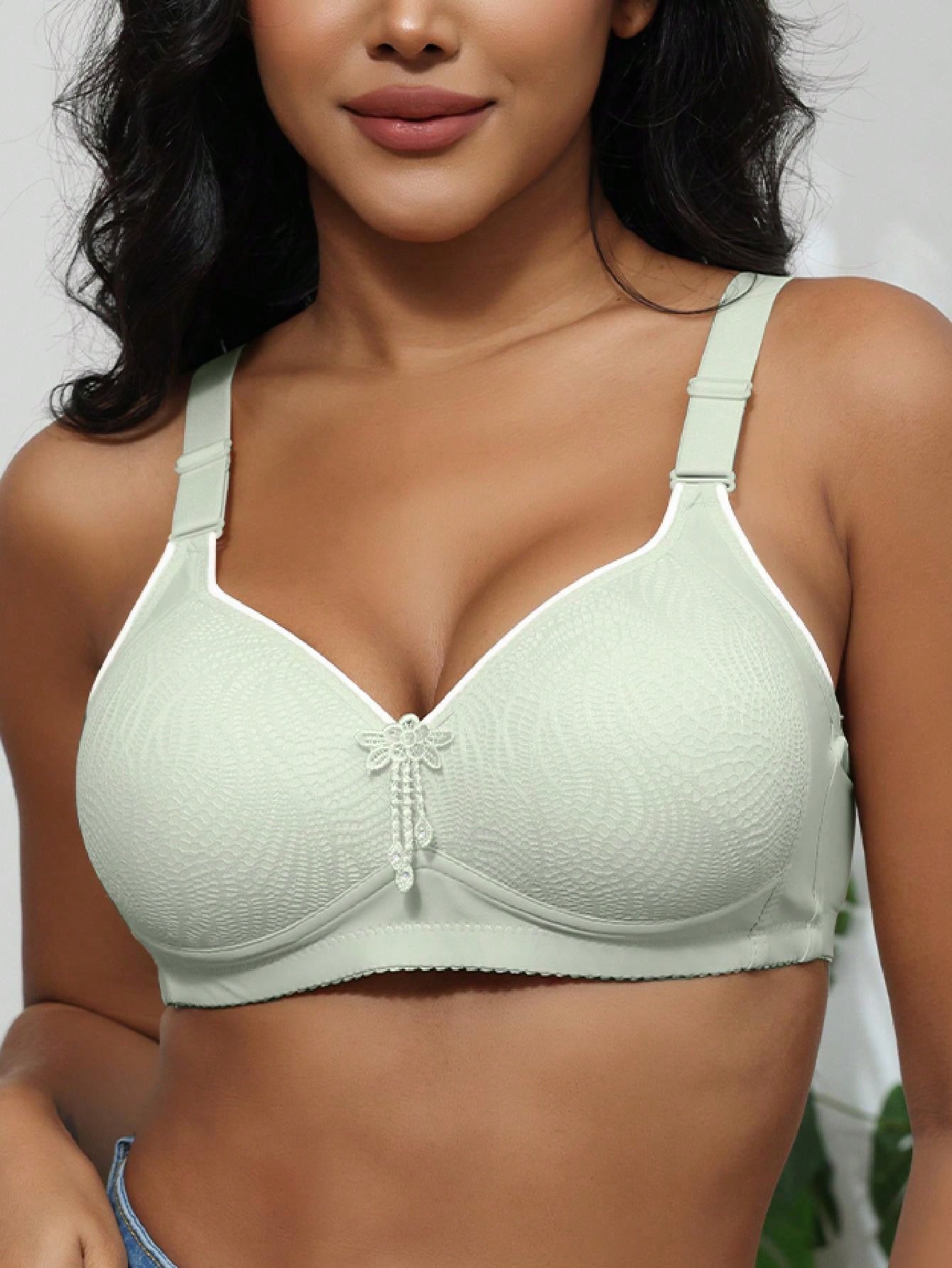 5pcs Non-Underwire Print Lightly Padded Adjustable Push-Up Bras For Women