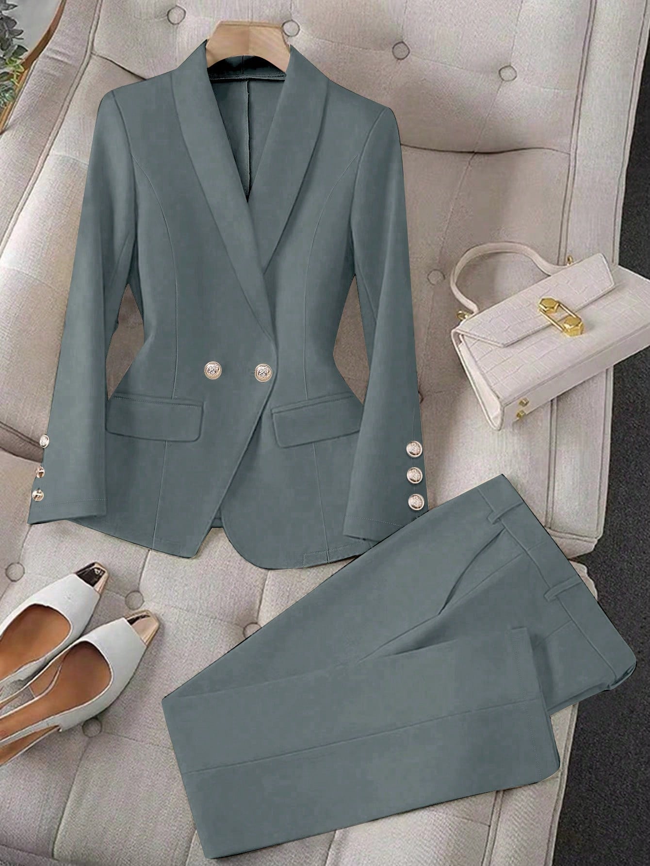Raffinéa Apricot Color Long Sleeve Lapel Women's Suit Jacket And Pants Set