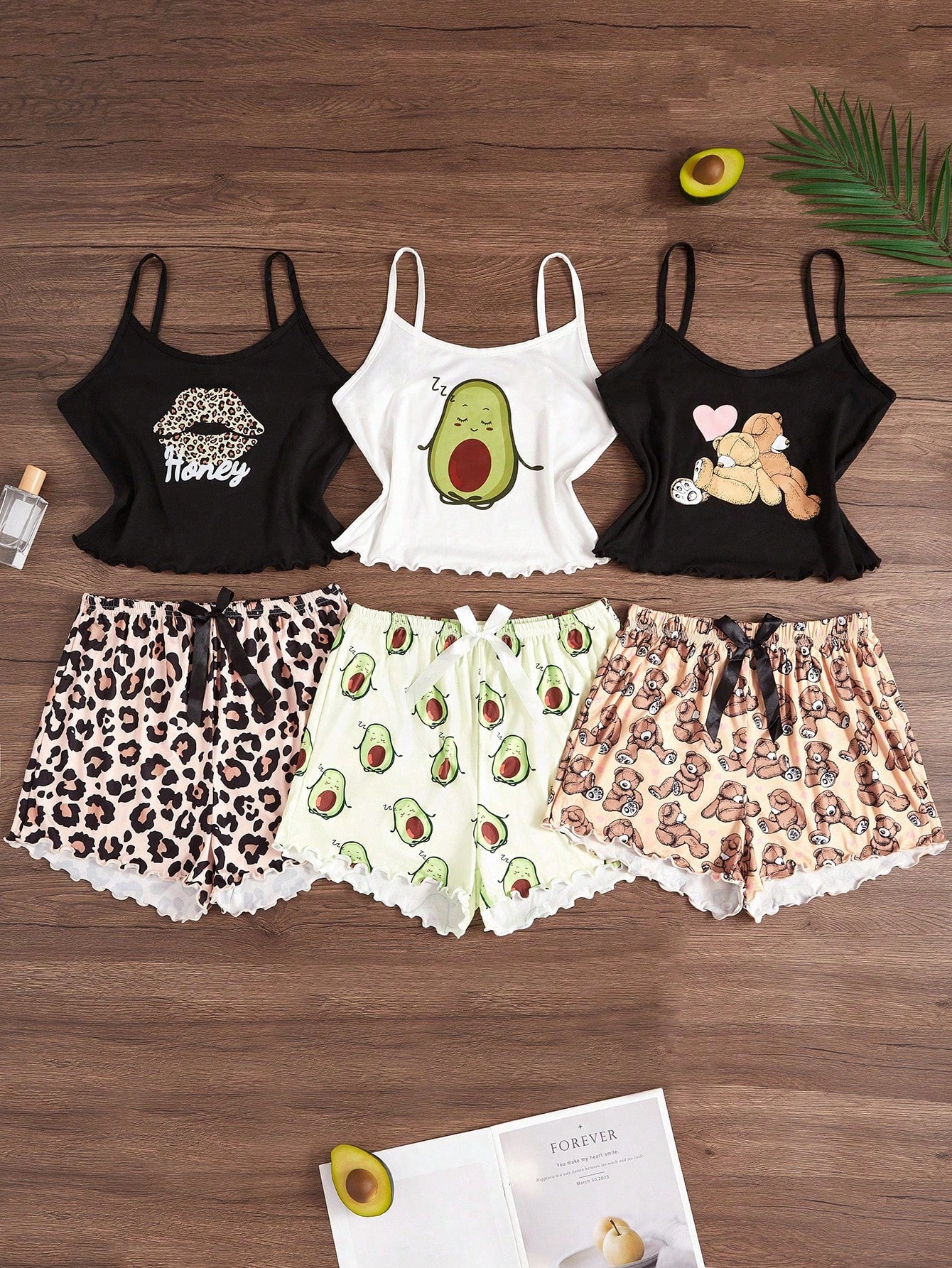 3pcs/Set Cartoon Print Camisole & Shorts Pajama Set