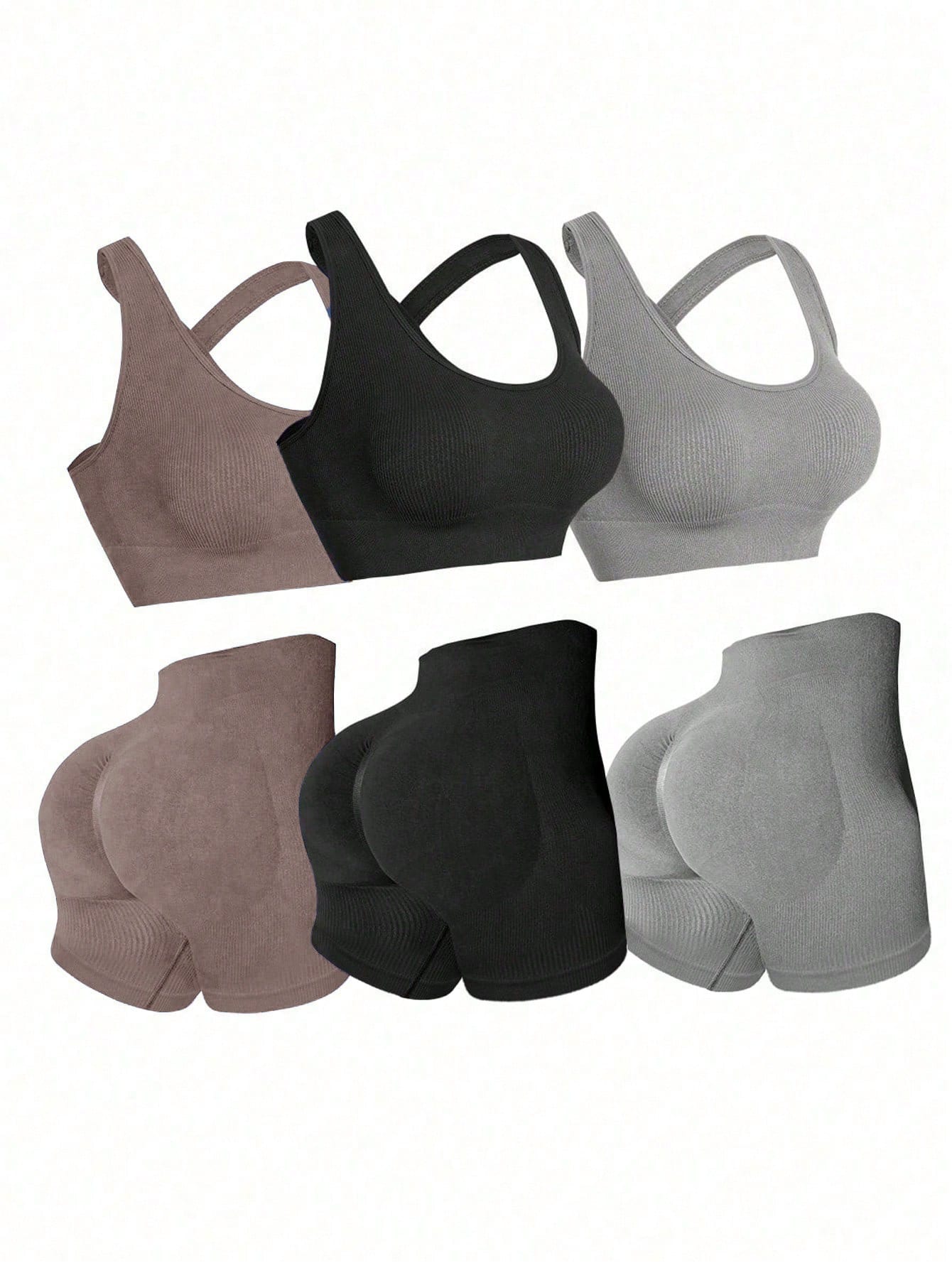 Sport Easify Women's Crew Neck Criss-Cross Back Top And Casual Seamless Shorts Yoga Texture Sports Set, Gym Clothes