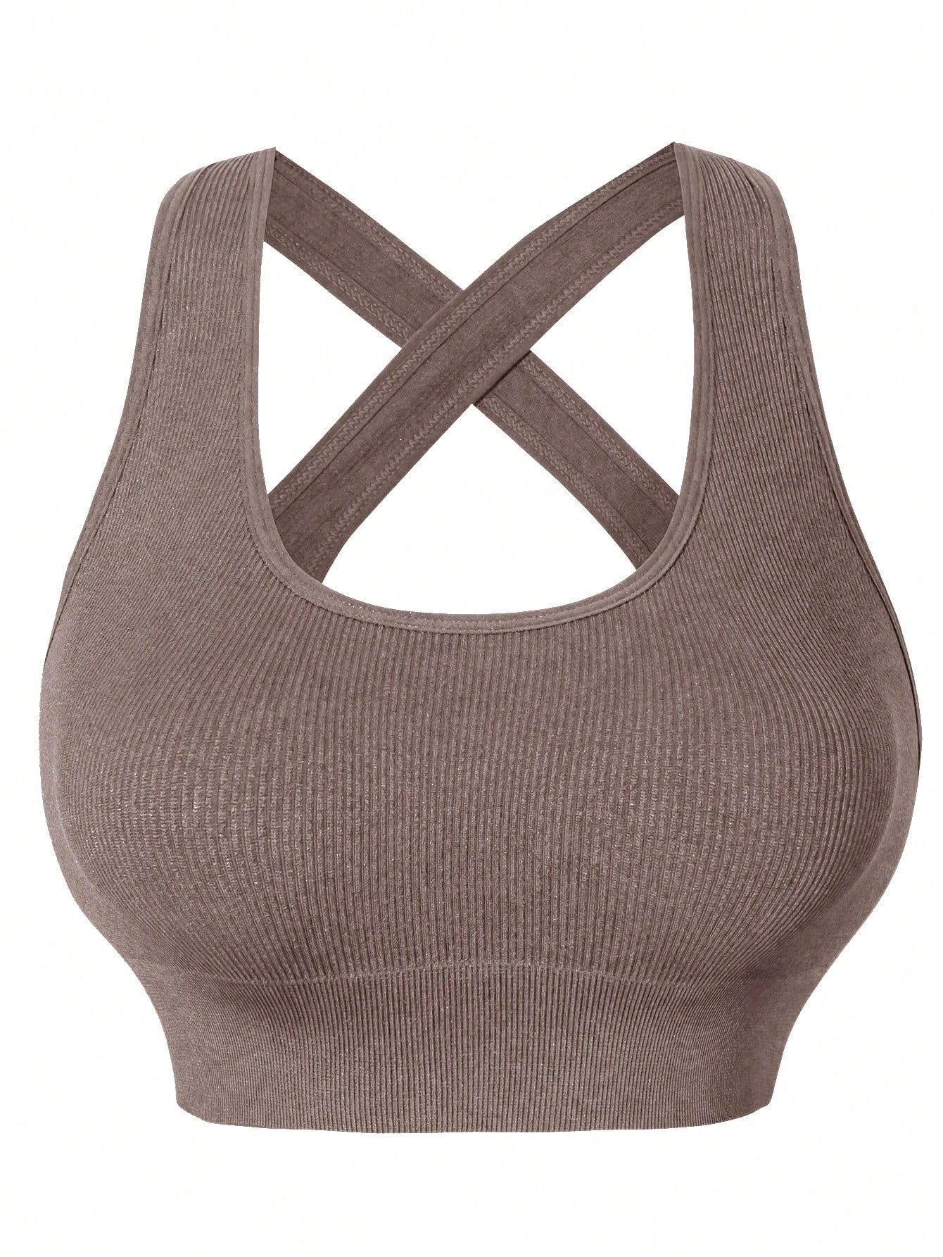 Sport Easify Women's Crew Neck Criss-Cross Back Top And Casual Seamless Shorts Yoga Texture Sports Set, Gym Clothes