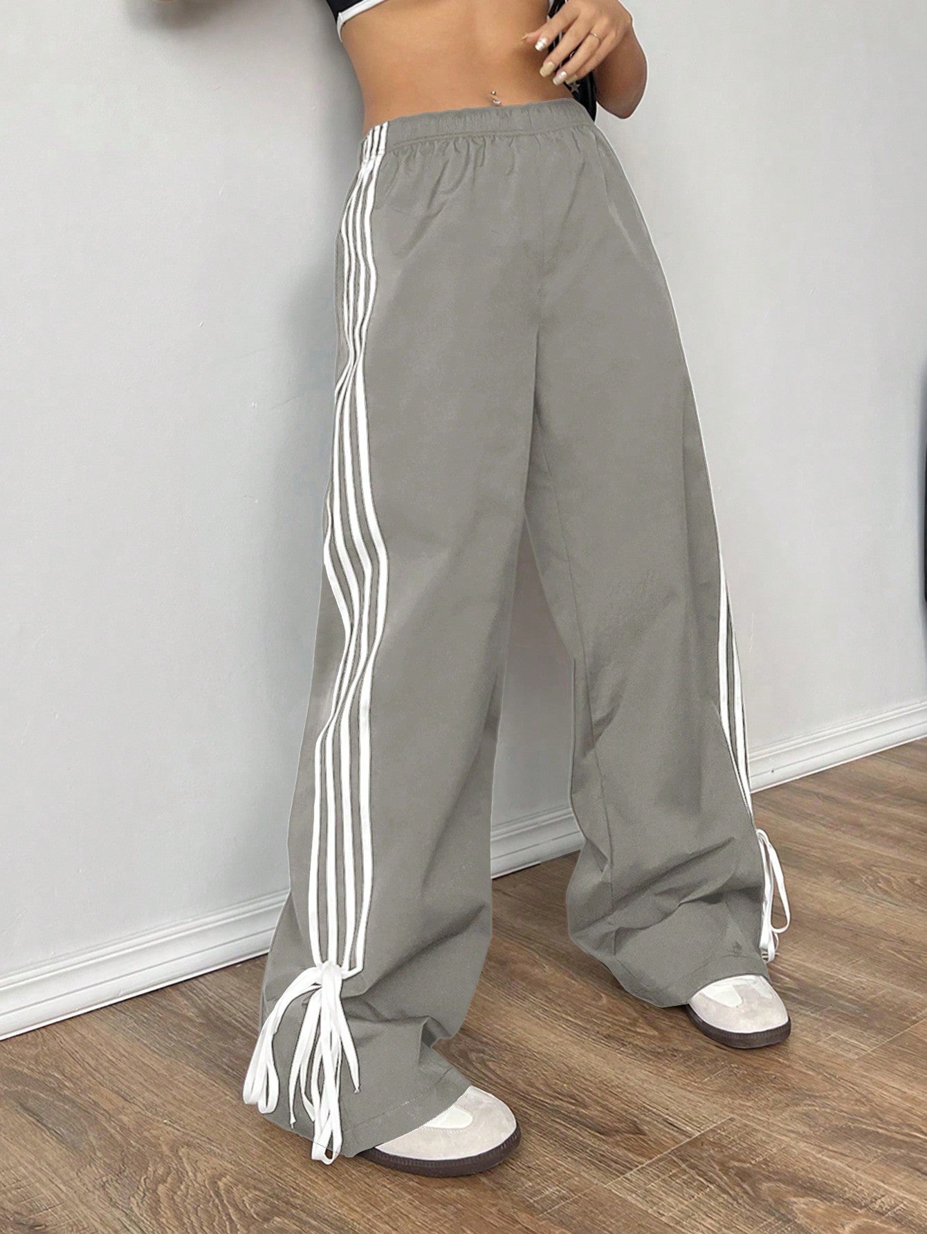 EZwear Women Casual Leopard Print Side Bow Tie Pants