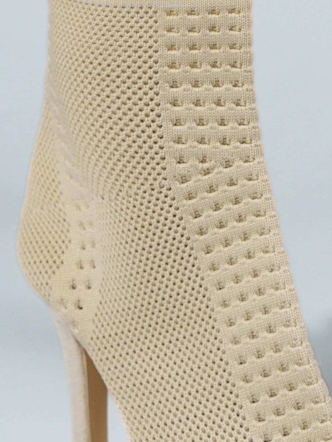 Beige Pointed Toe Elastic Knit Slim High Heel Women Boots Fashion Ankle Booties, Match With White Dress