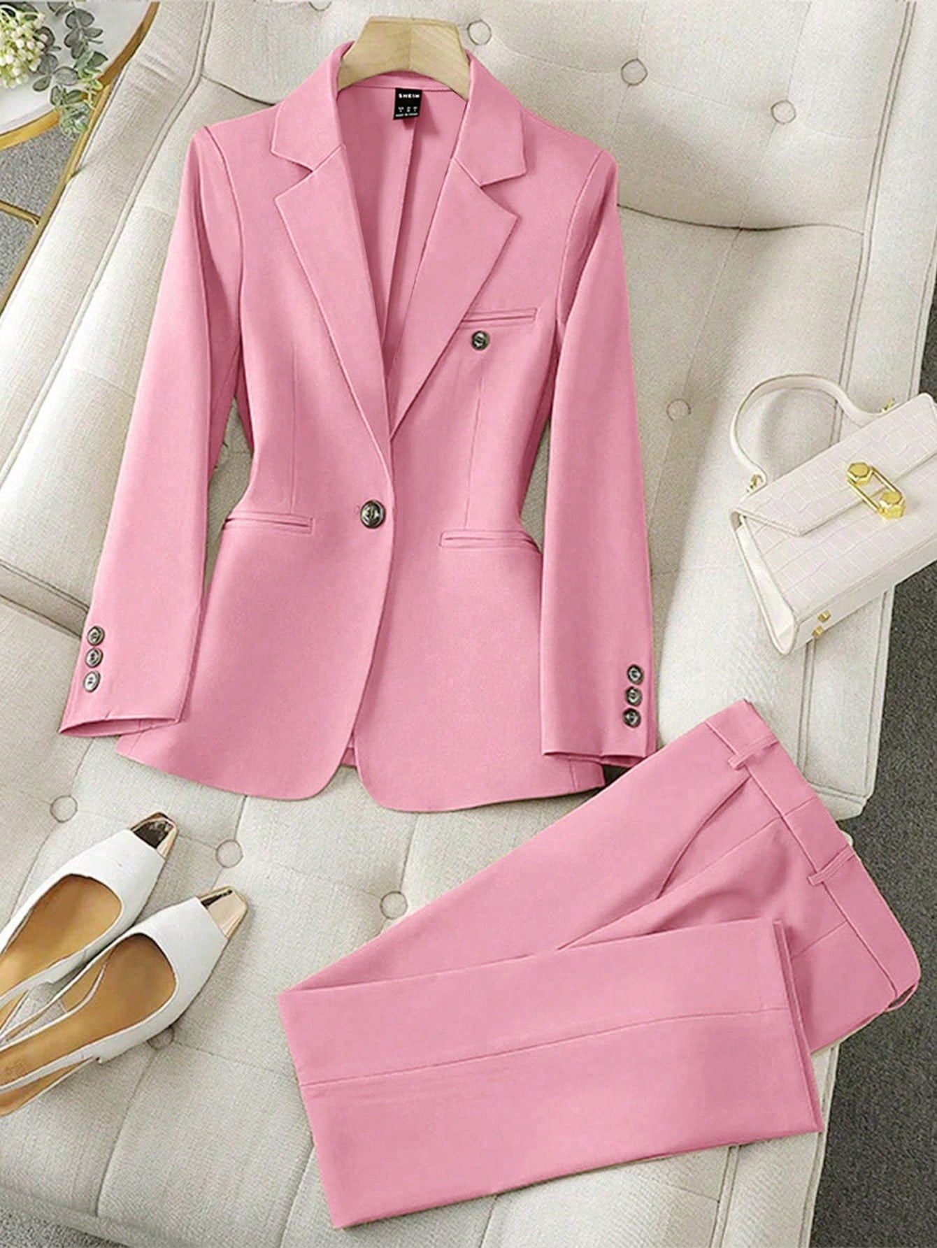 LUNE Solid Color Single-Breasted Long Sleeve Suit Jacket And Pants, Elegant Suit Set