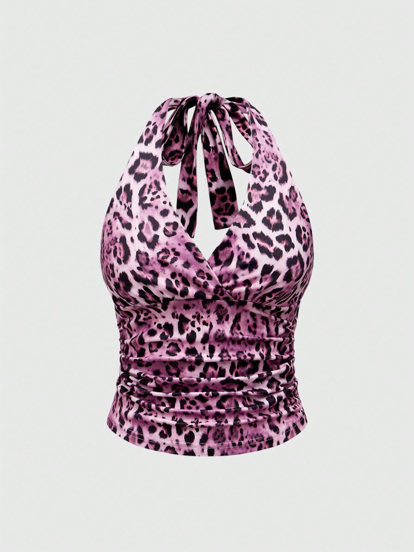 ROMWE Grunge Punk Y2K Leopard Print Halter Neck Top For Women, School