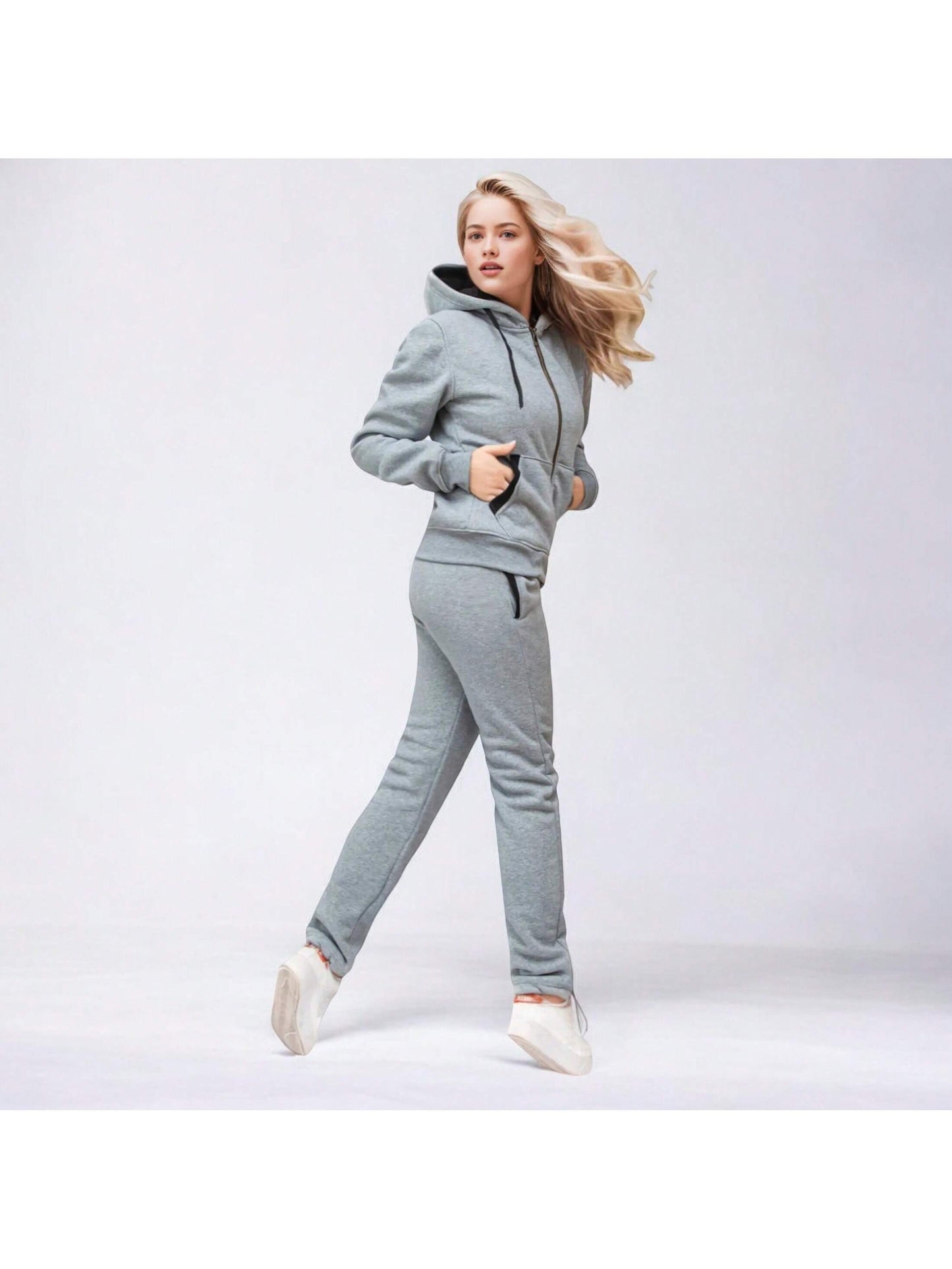 Women's 2-Piece Fleece Sweatsuit Blossoms Jogging Sweat Jacket & Sweatpants Outfit