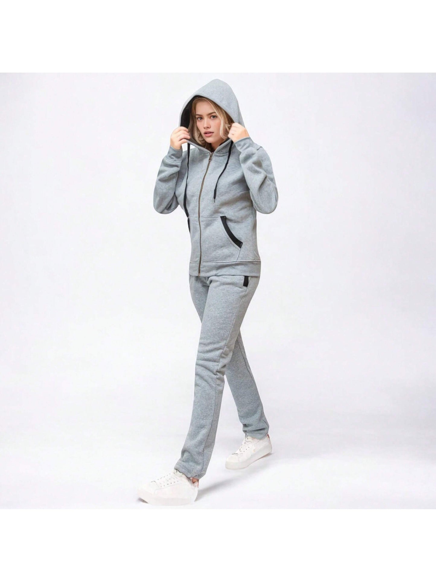 Women's 2-Piece Fleece Sweatsuit Blossoms Jogging Sweat Jacket & Sweatpants Outfit