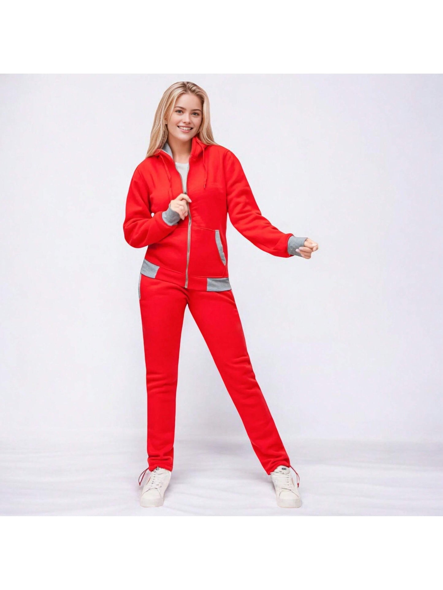 Women's 2-Piece Fleece Sweatsuit Blossoms Jogging Sweat Jacket & Sweatpants Outfit