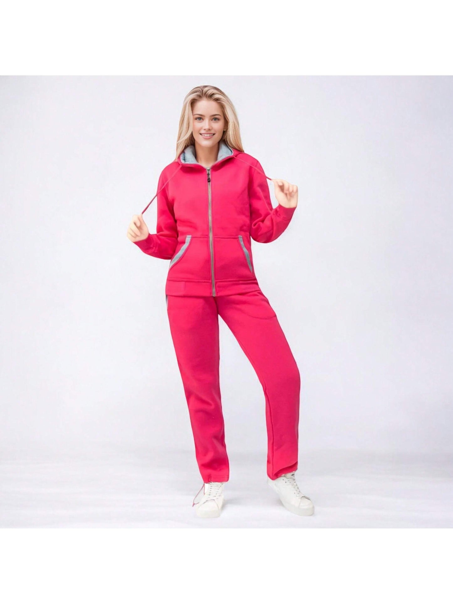 Women's 2-Piece Fleece Sweatsuit Blossoms Jogging Sweat Jacket & Sweatpants Outfit
