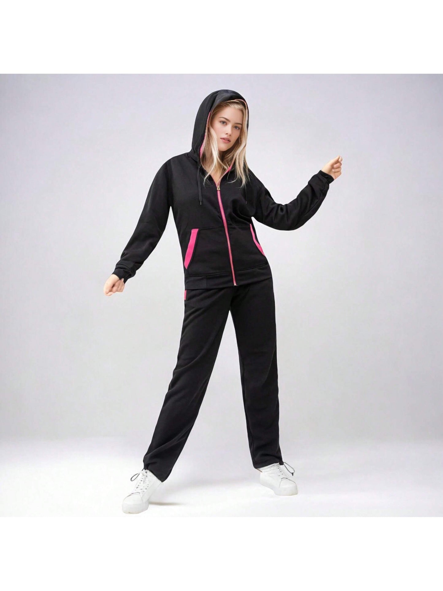 Women's 2-Piece Fleece Sweatsuit Blossoms Jogging Sweat Jacket & Sweatpants Outfit