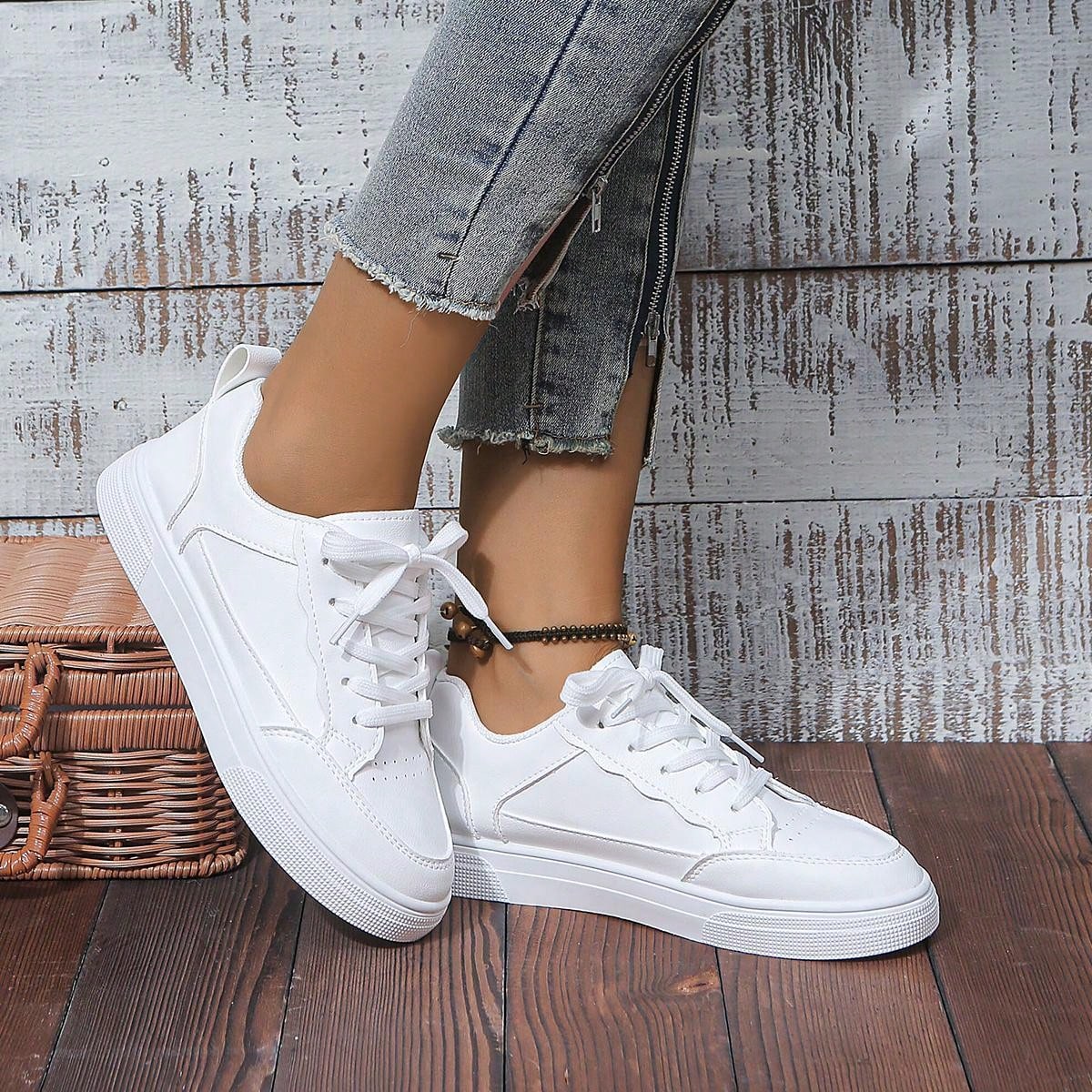 Women White Sneakers Spring Autumn Sport Running Shoes Casual Lace Up Flat Skid-Proof Shoes