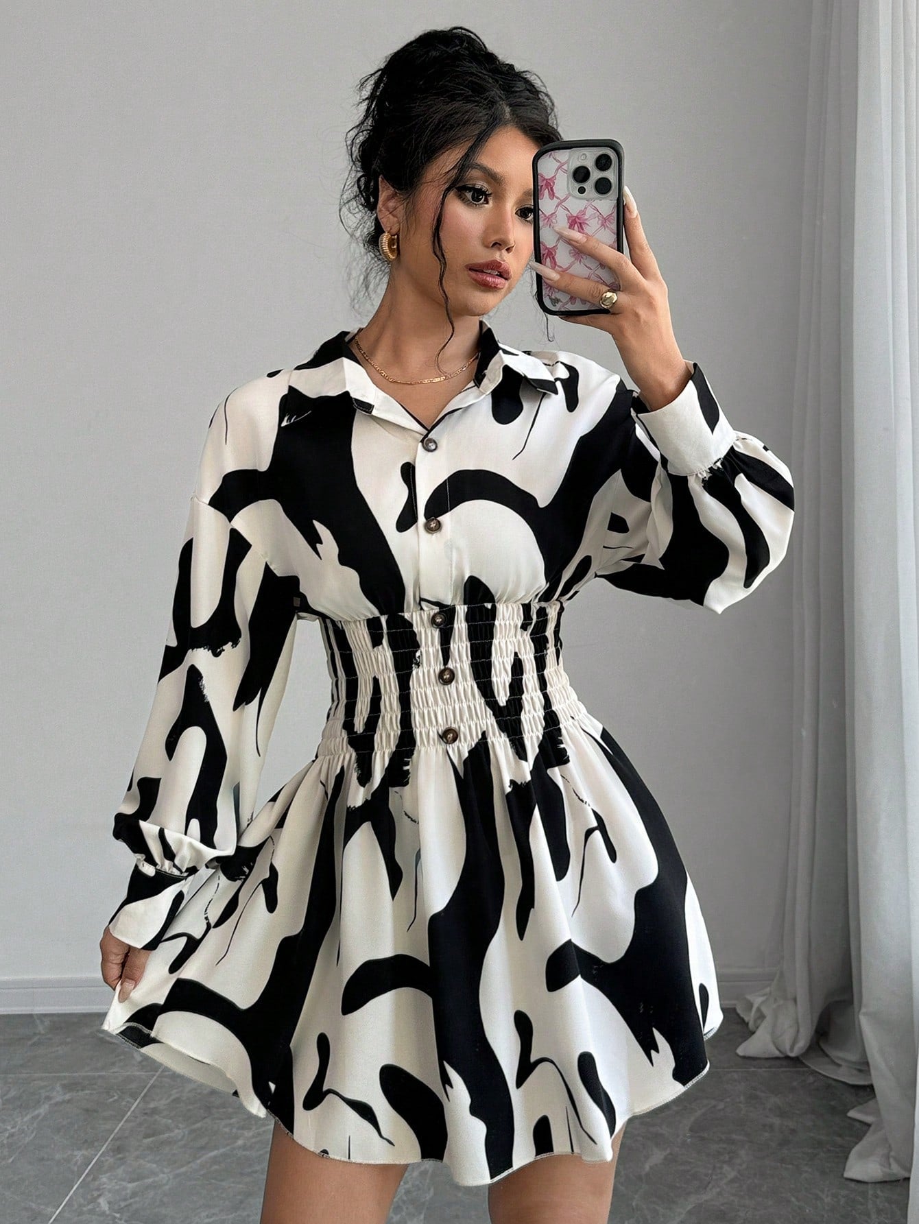 Raffinéa Long Sleeve Button Up Floral Print Casual Dress