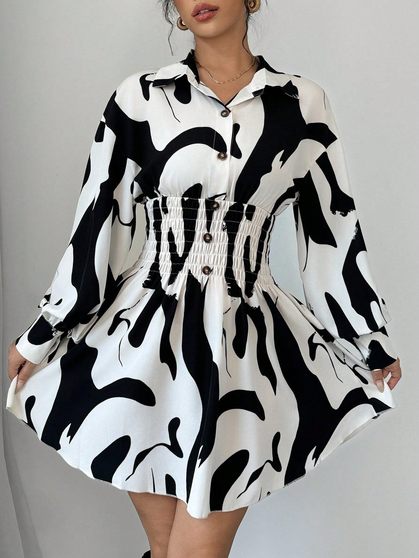 Raffinéa Long Sleeve Button Up Floral Print Casual Dress