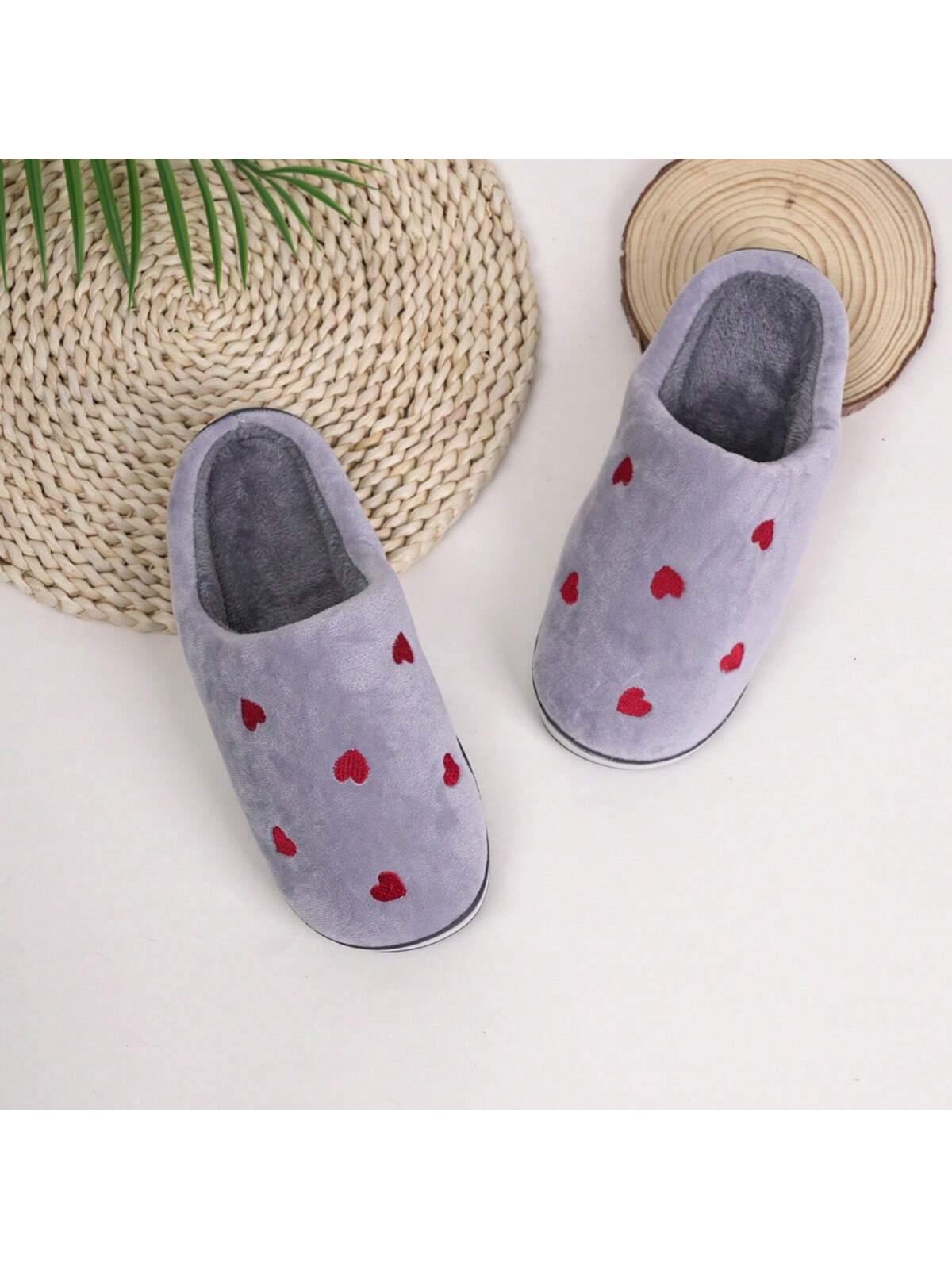 Women's Simple Plush-Lined Slip-On House Slippers, Warm And Comfortable