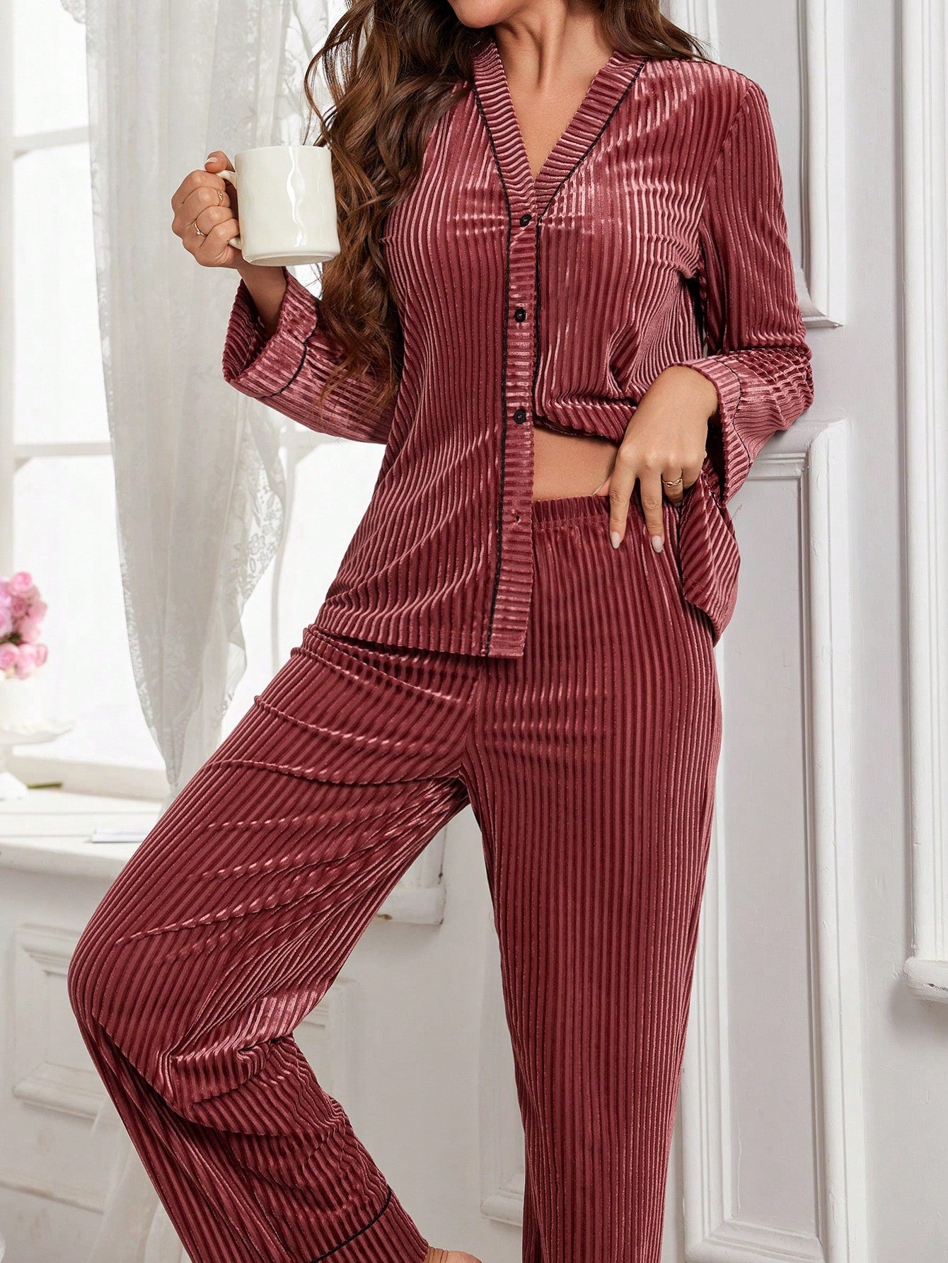 Velvet Women Pajamas Set Cardigan & Pants