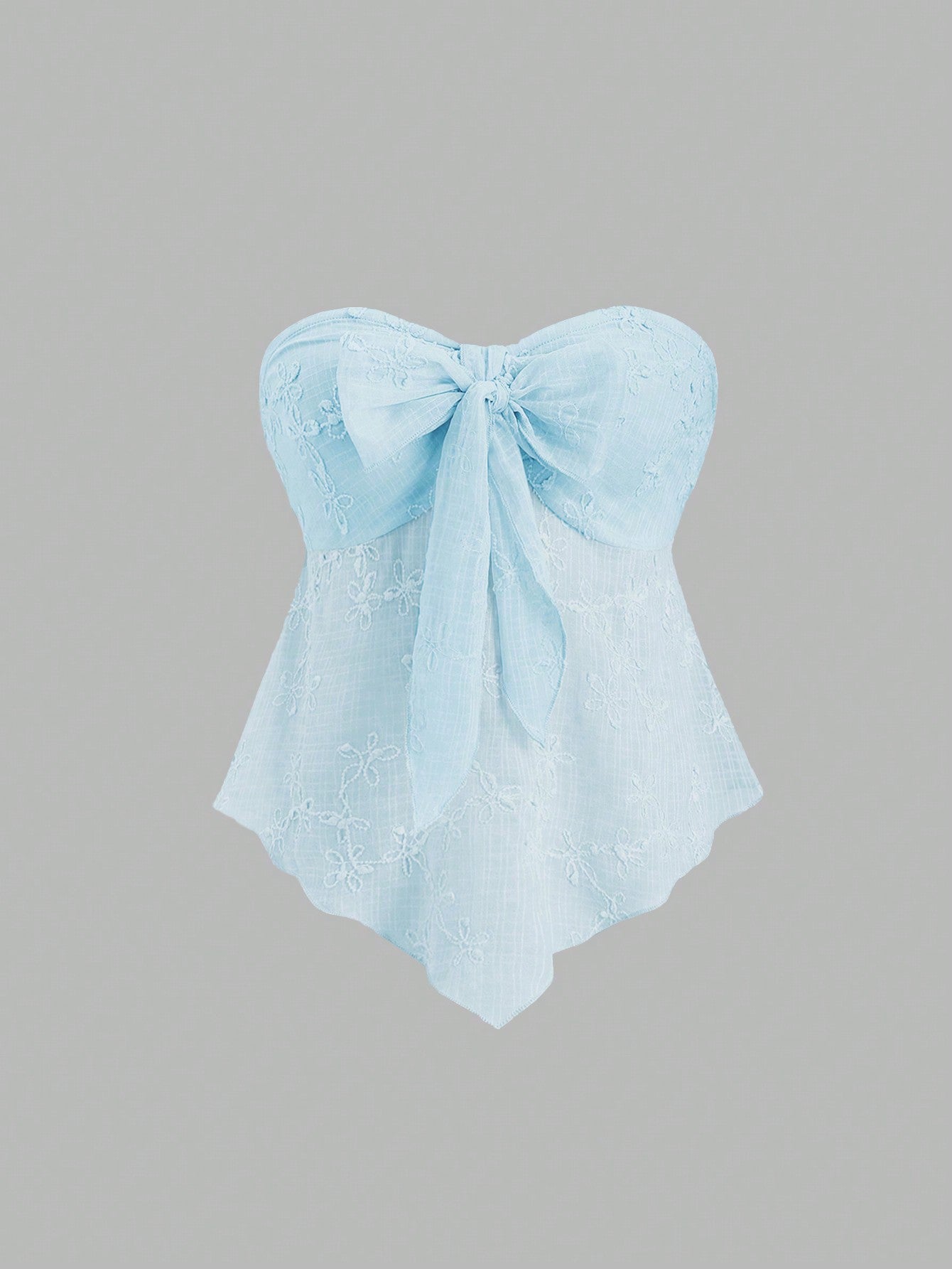 Sweetra Textured Fabric Knot Front Strapless Top Y2K Outfit 