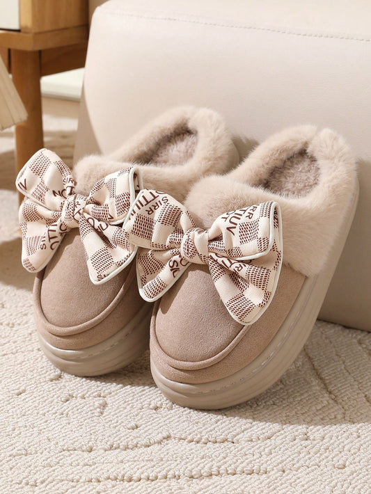 New Plush Lined Thick Soft Bottom Non-Slip Indoor Outdoor Casual Slip-On Flat Slippers For Women, Winter