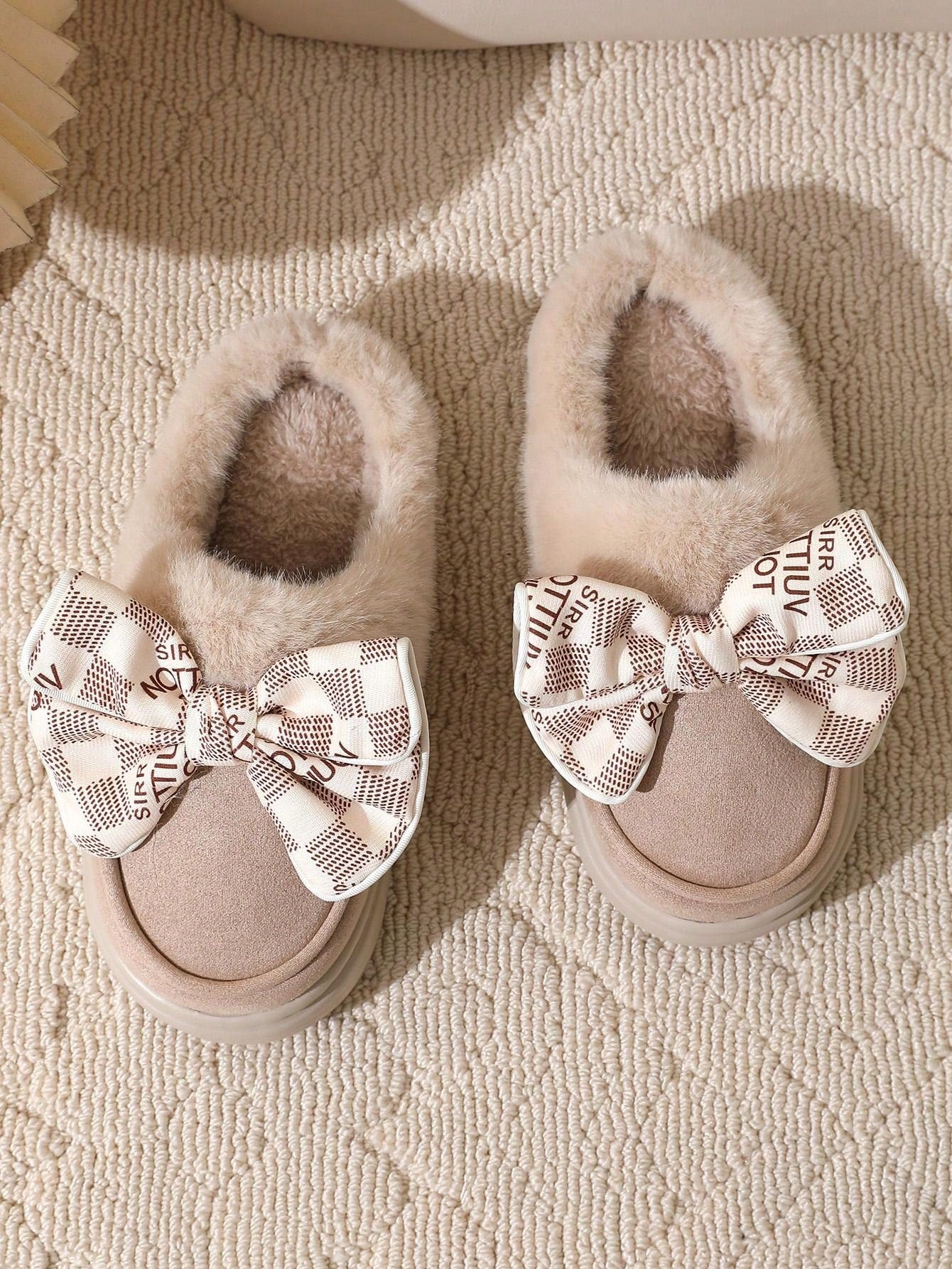 New Plush Lined Thick Soft Bottom Non-Slip Indoor Outdoor Casual Slip-On Flat Slippers For Women, Winter