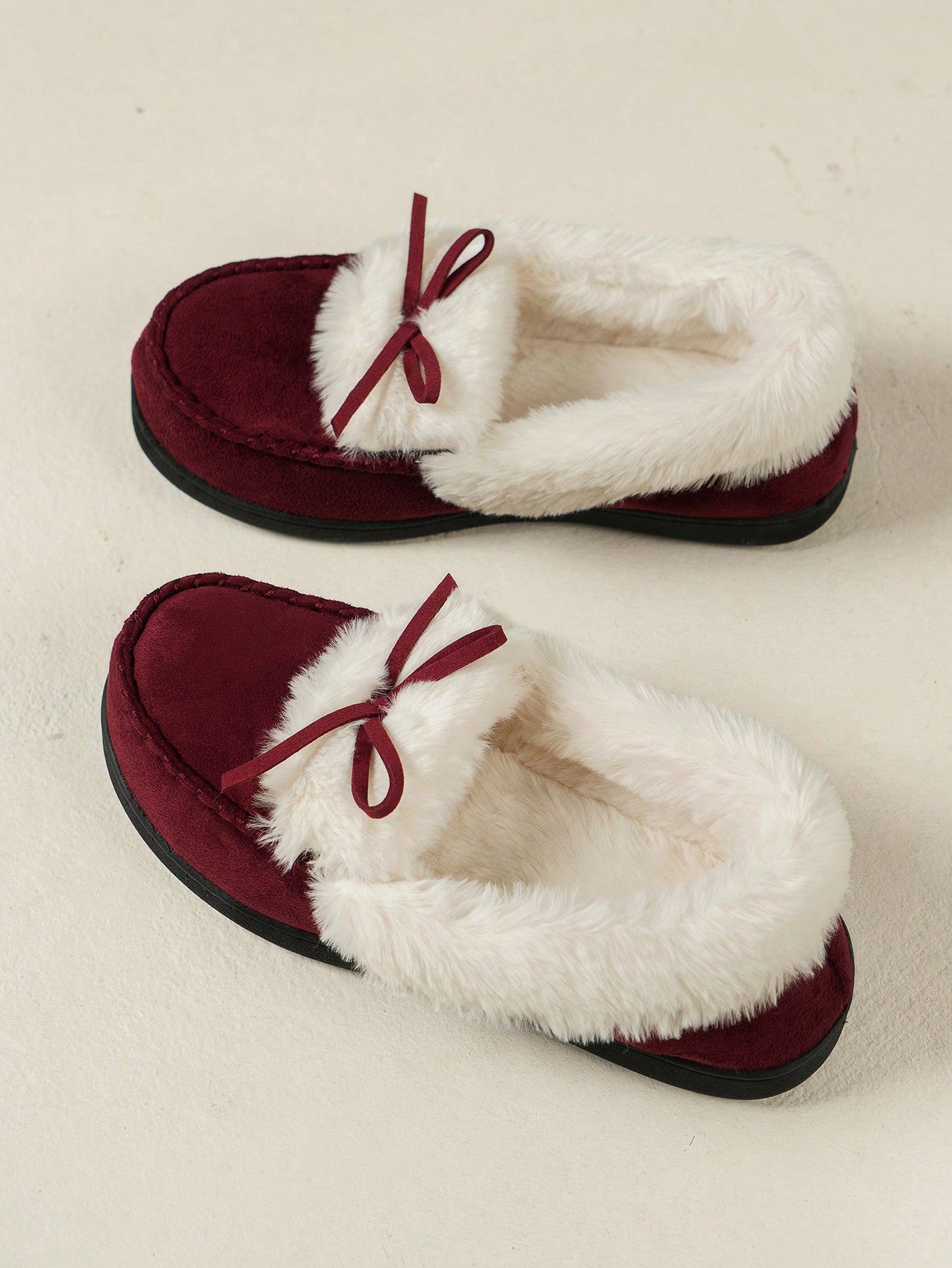 High-Density Memory Foam Slippers With Long Plush Interior, Winter Indoor Slippers, Bow Slippers, Non-Slip Slippers, Women's Slippers, Holiday Gift