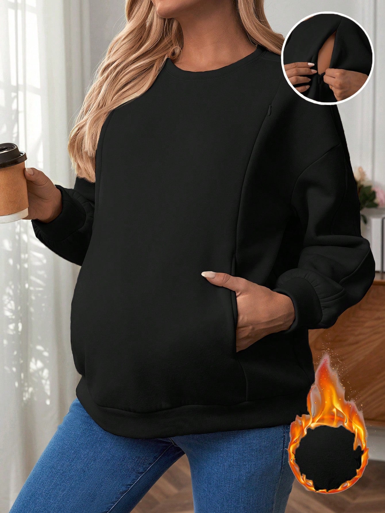 Maternity Breastfeeding Drop Shoulder Sweatshirt With Long Sleeve