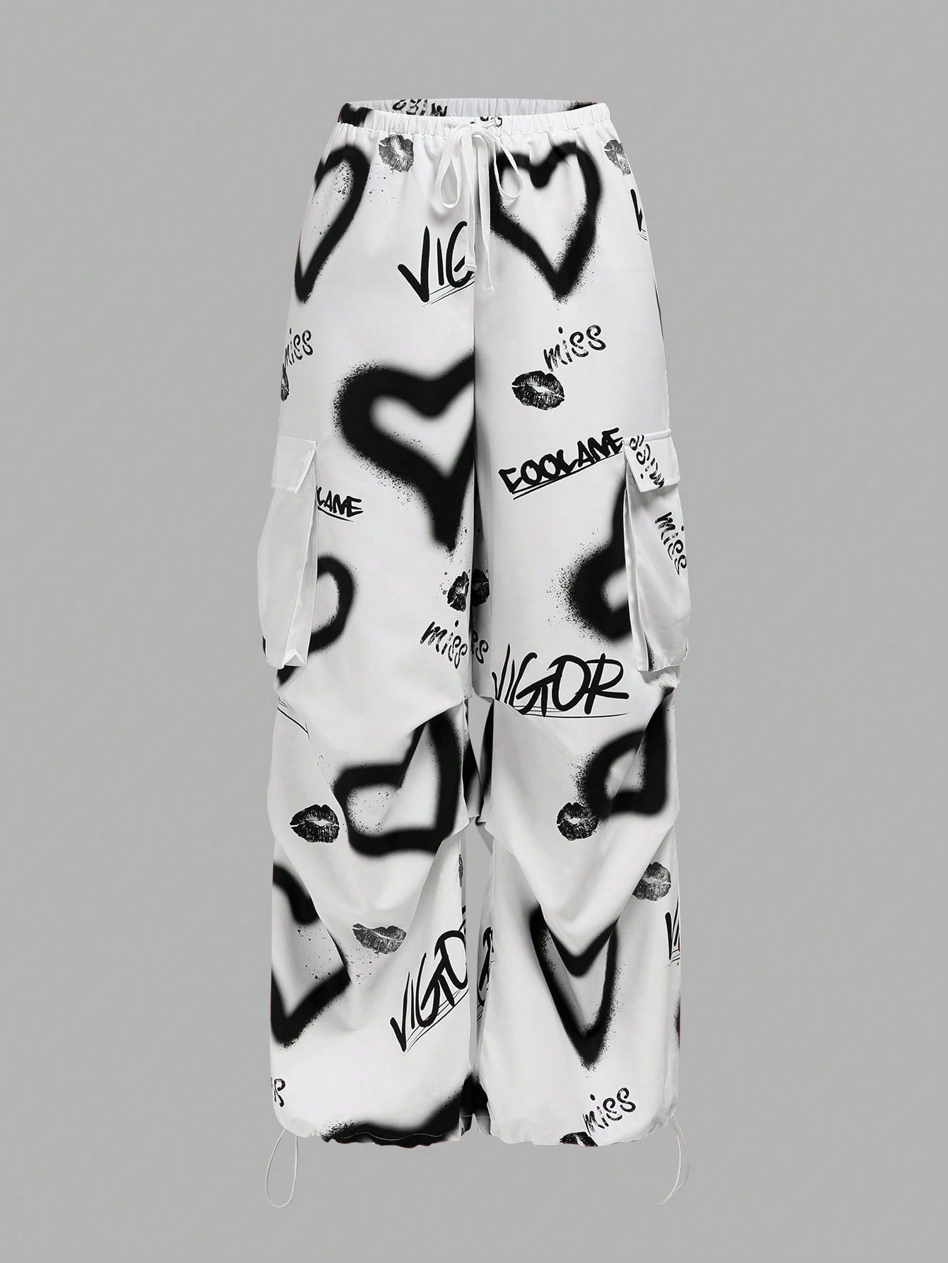 Coolane Women's Daily Wear Date Night Casual Love Graffiti Pattern Parachute Pants