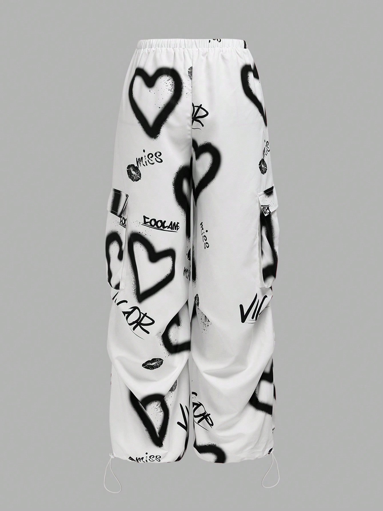 Coolane Women's Daily Wear Date Night Casual Love Graffiti Pattern Parachute Pants