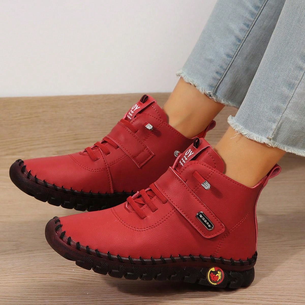 Plus Size Handmade Fluffy Shoes With Thick Rubber Sole, Warm Lined Winter Boots For Mothers
