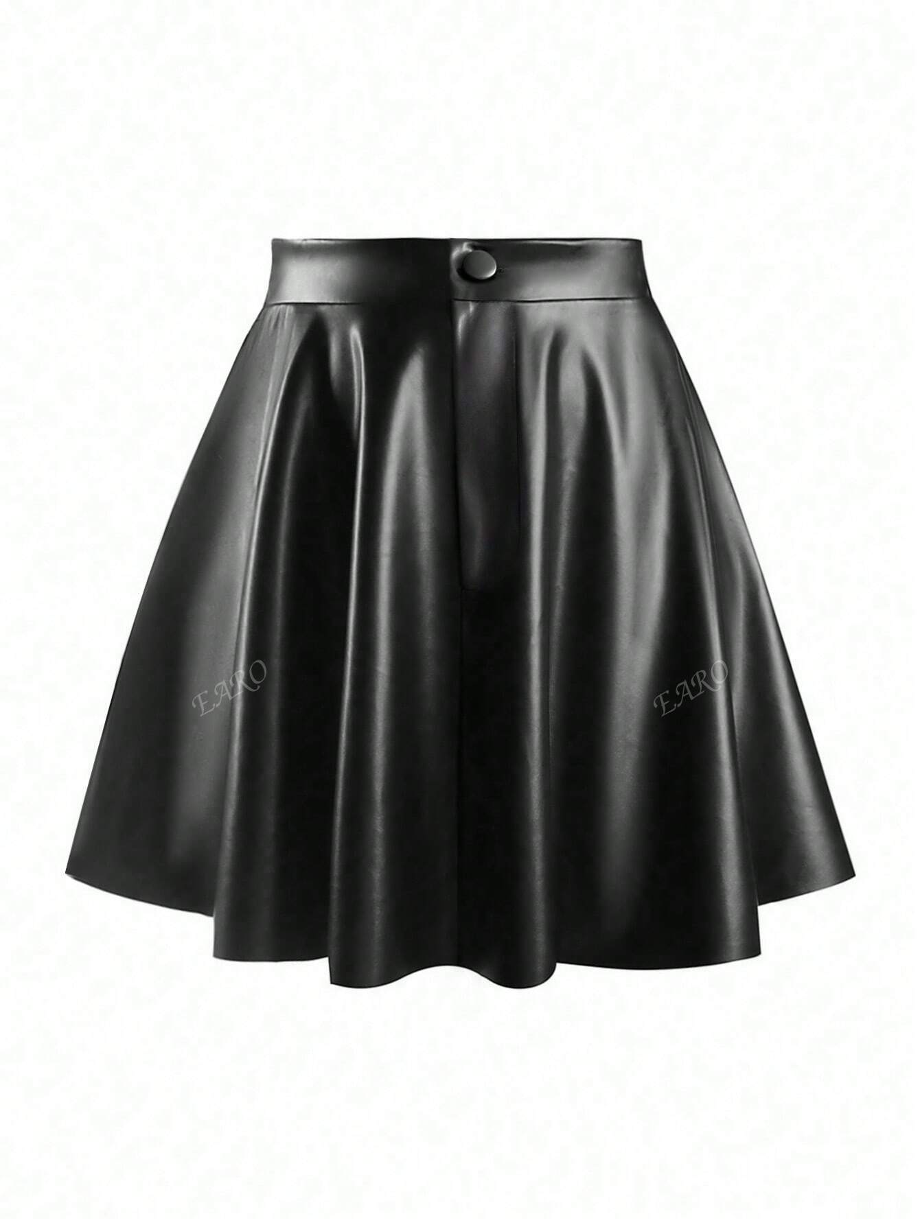 Women's Solid Color PU Leather Pleated Fashion Mini Skirt