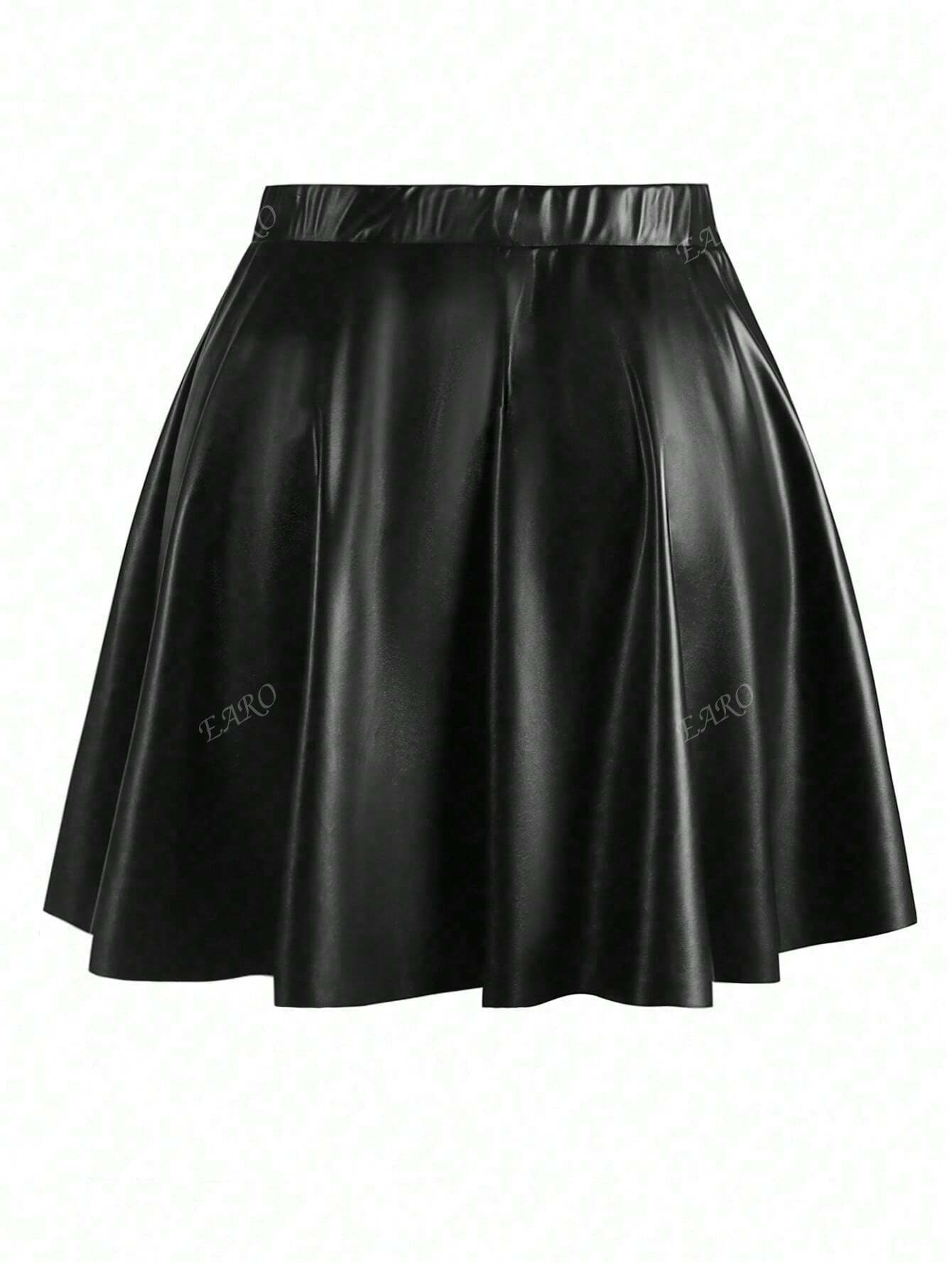 Women's Solid Color PU Leather Pleated Fashion Mini Skirt