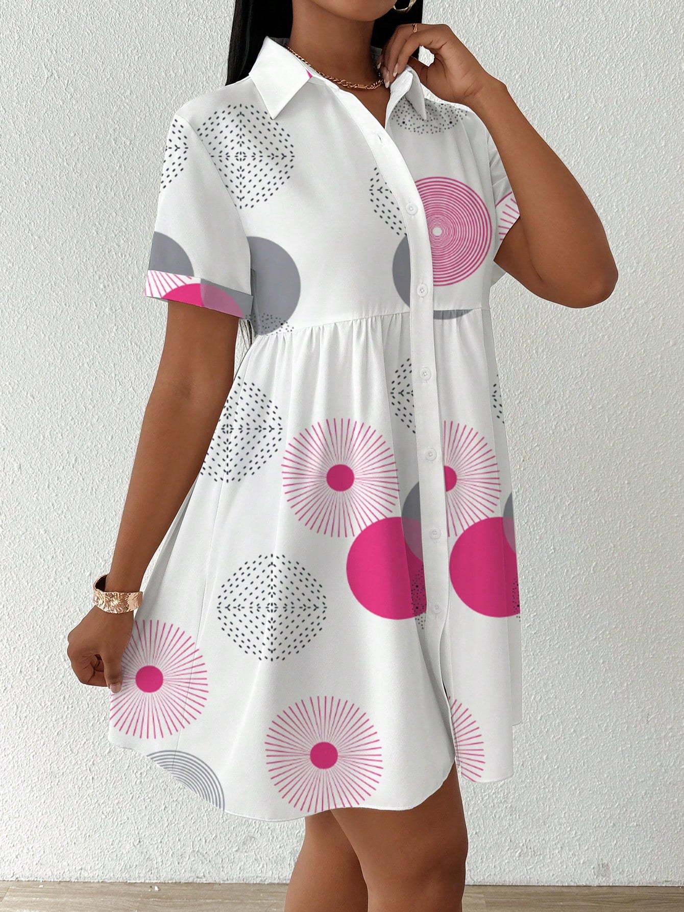 Slayr Women's Summer Geometric Print Short Sleeve Loose Babydoll Casual Shirt,Short Sleeve Tops