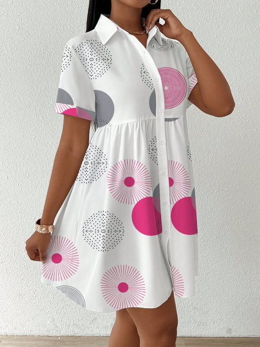 Slayr Women's Summer Geometric Print Short Sleeve Loose Babydoll Casual Shirt,Short Sleeve Tops