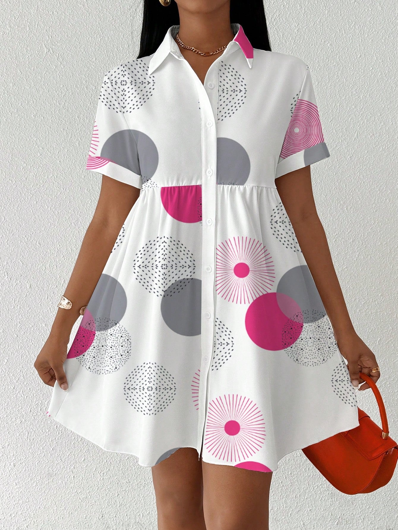 Slayr Women's Summer Geometric Print Short Sleeve Loose Babydoll Casual Shirt,Short Sleeve Tops