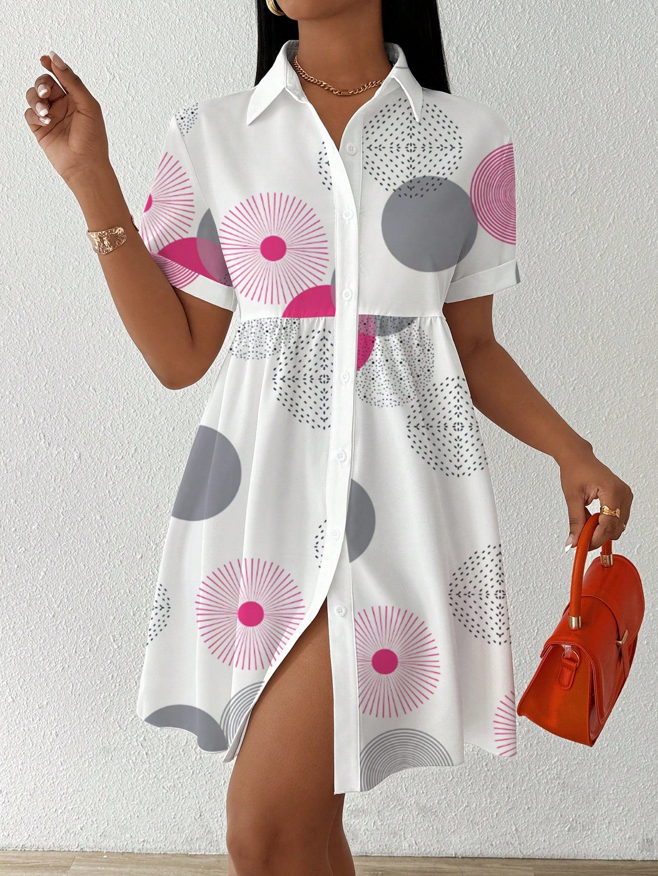 Slayr Women's Summer Geometric Print Short Sleeve Loose Babydoll Casual Shirt,Short Sleeve Tops