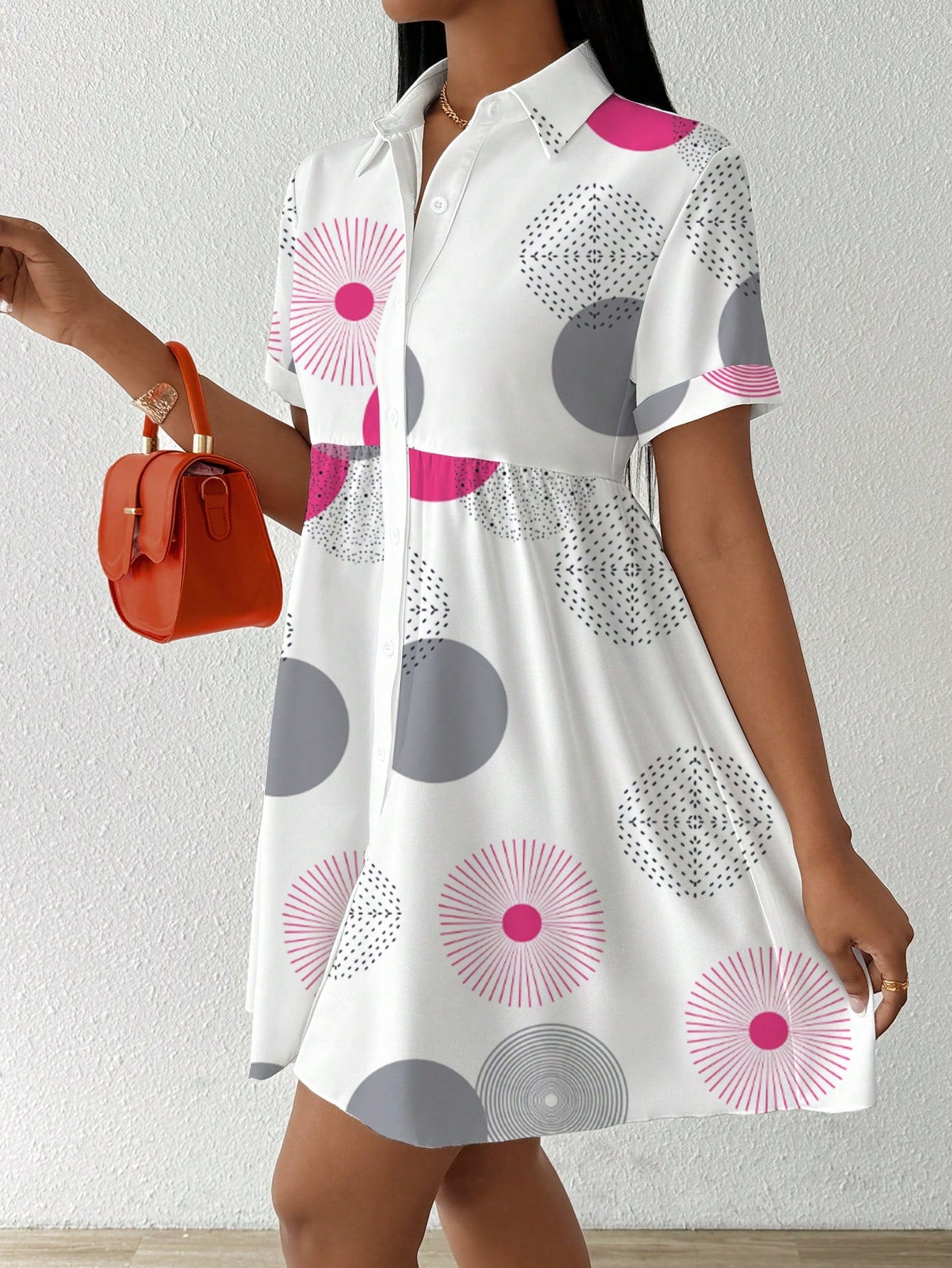 Slayr Women's Summer Geometric Print Short Sleeve Loose Babydoll Casual Shirt,Short Sleeve Tops