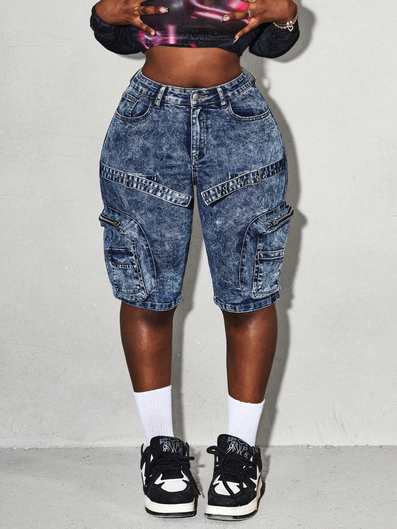 Slayr Women's Casual Versatile Tie-Dye Round Pocket Denim Pants