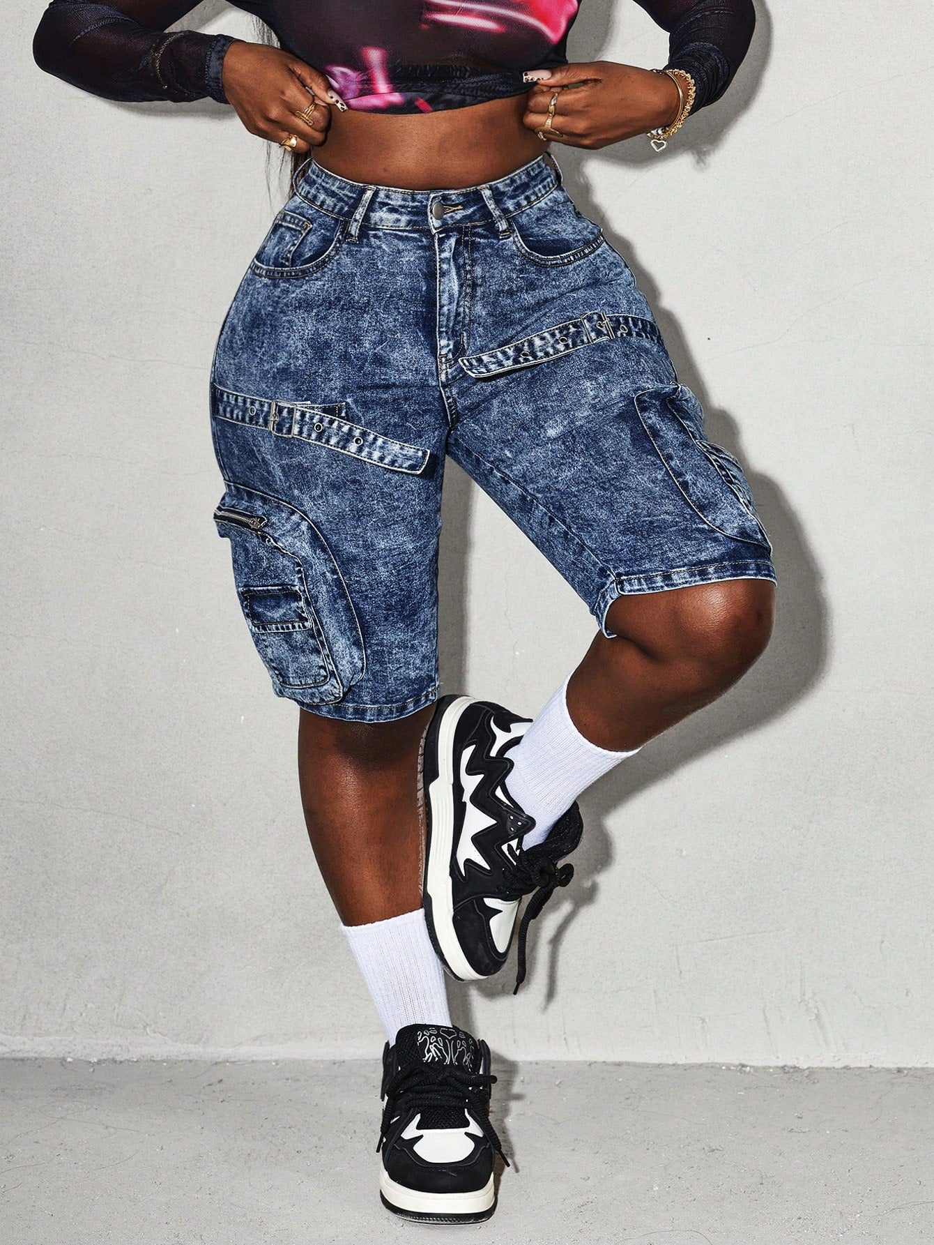 Slayr Women's Casual Versatile Tie-Dye Round Pocket Denim Pants