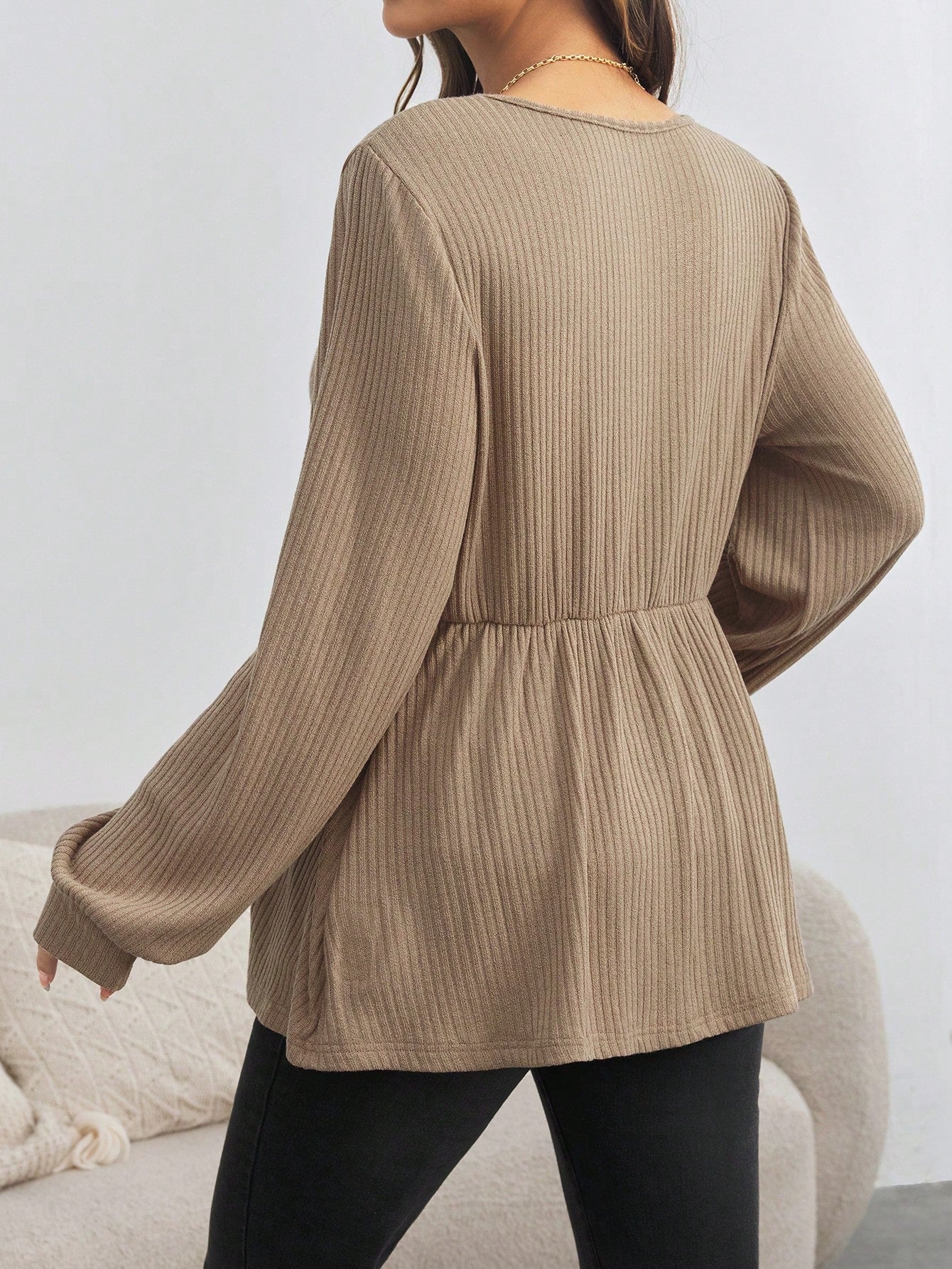Maternity Button Down V-Neck Loose Long Sleeve T-Shirt