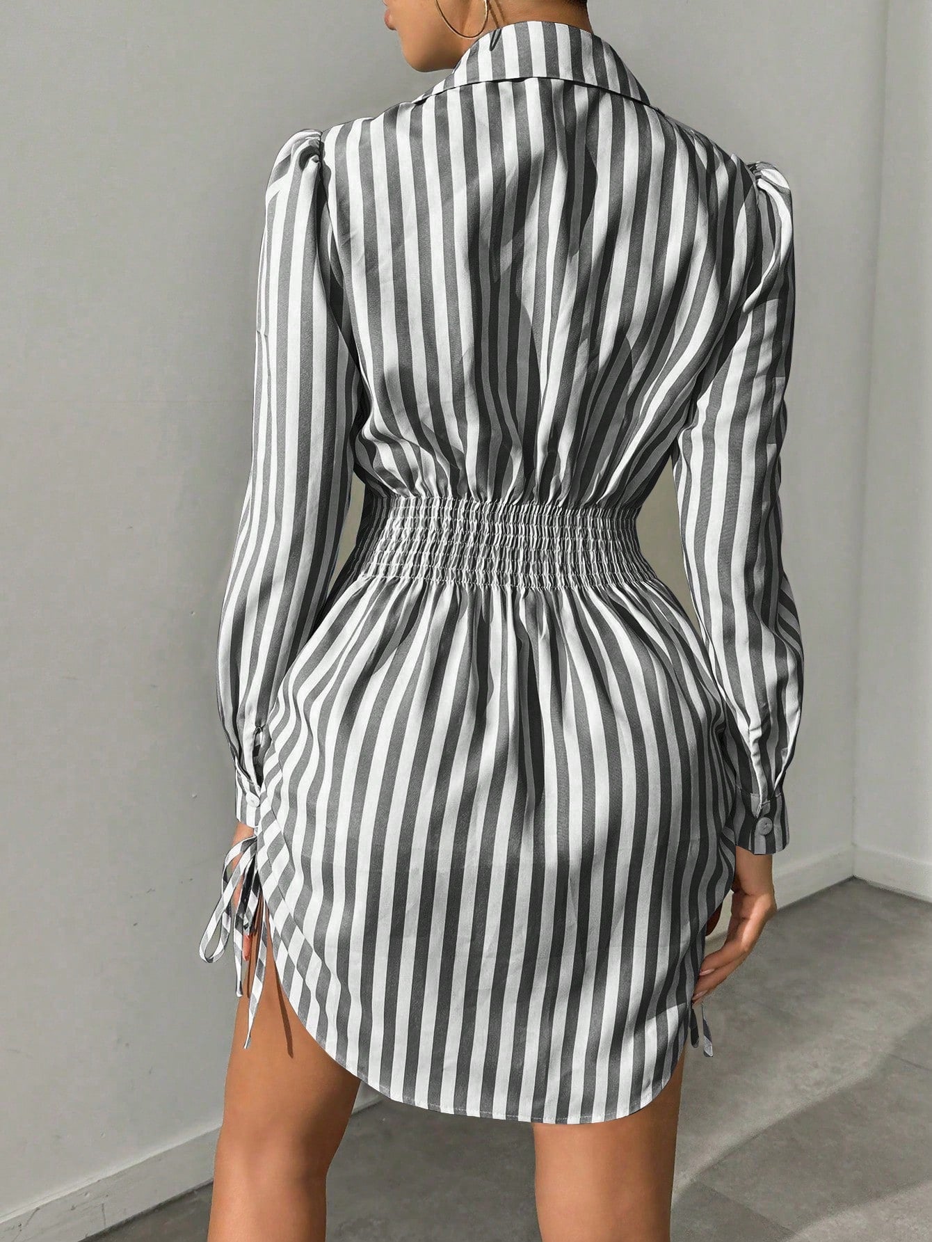 Foxxy Striped Side Drawstring Shirt Dress