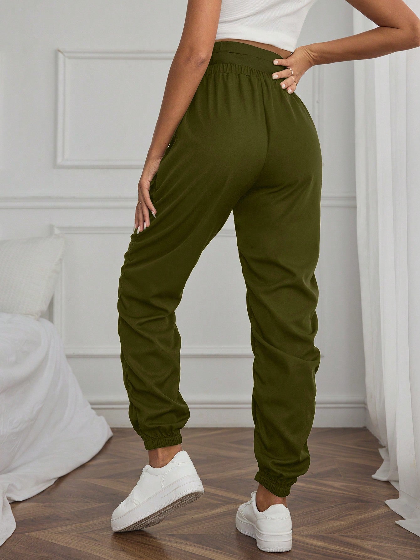 Maternity Solid Color Ruched High Waist Harem Pants