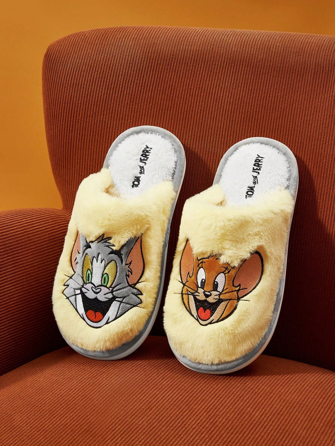 TOM & JERRY X  Cartoon Embroidered Plush Ladies' House Slippers, For Christmas Fall New Year Holiday