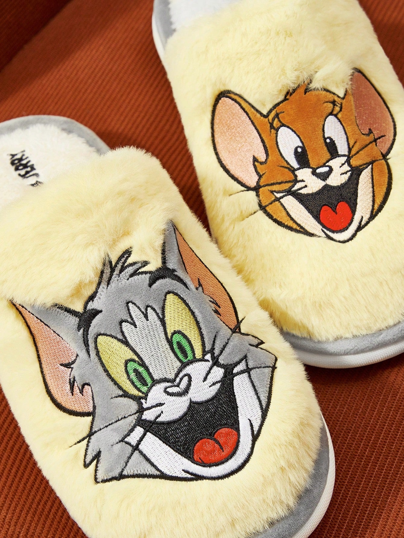 TOM & JERRY X  Cartoon Embroidered Plush Ladies' House Slippers, For Christmas Fall New Year Holiday