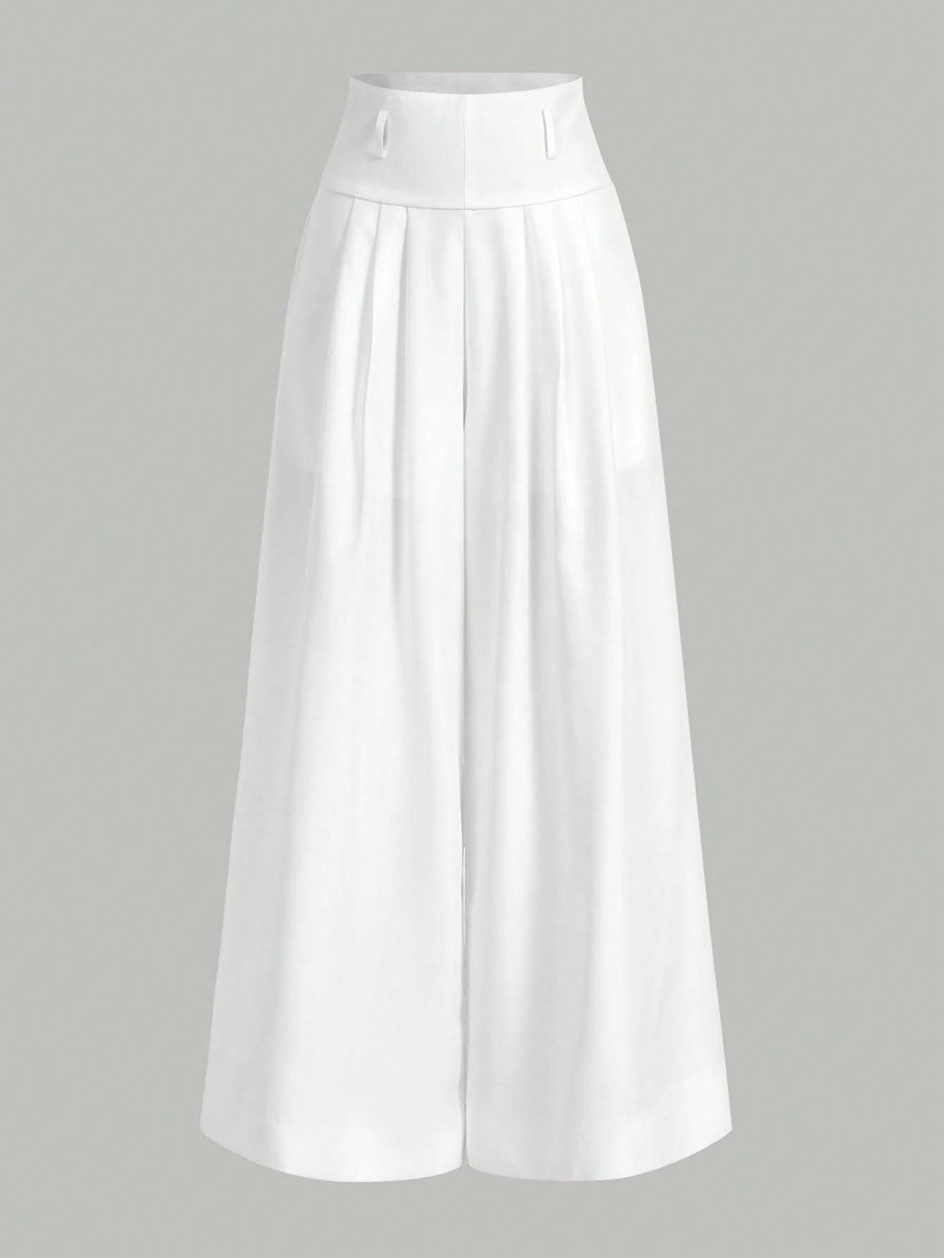 Privé Women's Casual Elegant Commuter White High Waist Wide Leg Pants,Without Belt,Suitable For Daily, Commuting, Home