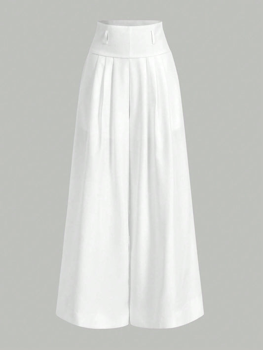 Privé Women's Casual Elegant Commuter White High Waist Wide Leg Pants,Without Belt,Suitable For Daily, Commuting, Home