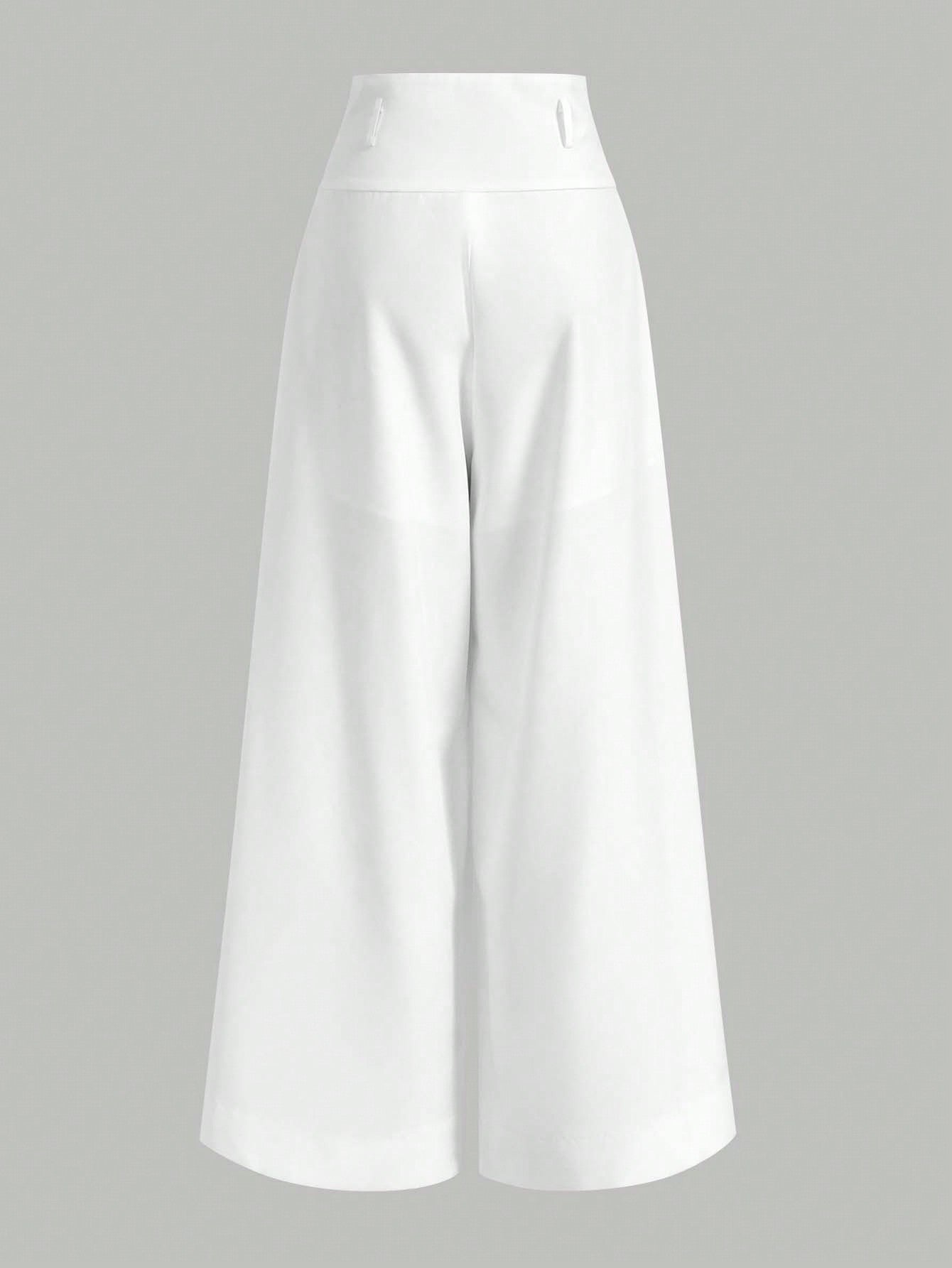 Privé Women's Casual Elegant Commuter White High Waist Wide Leg Pants,Without Belt,Suitable For Daily, Commuting, Home