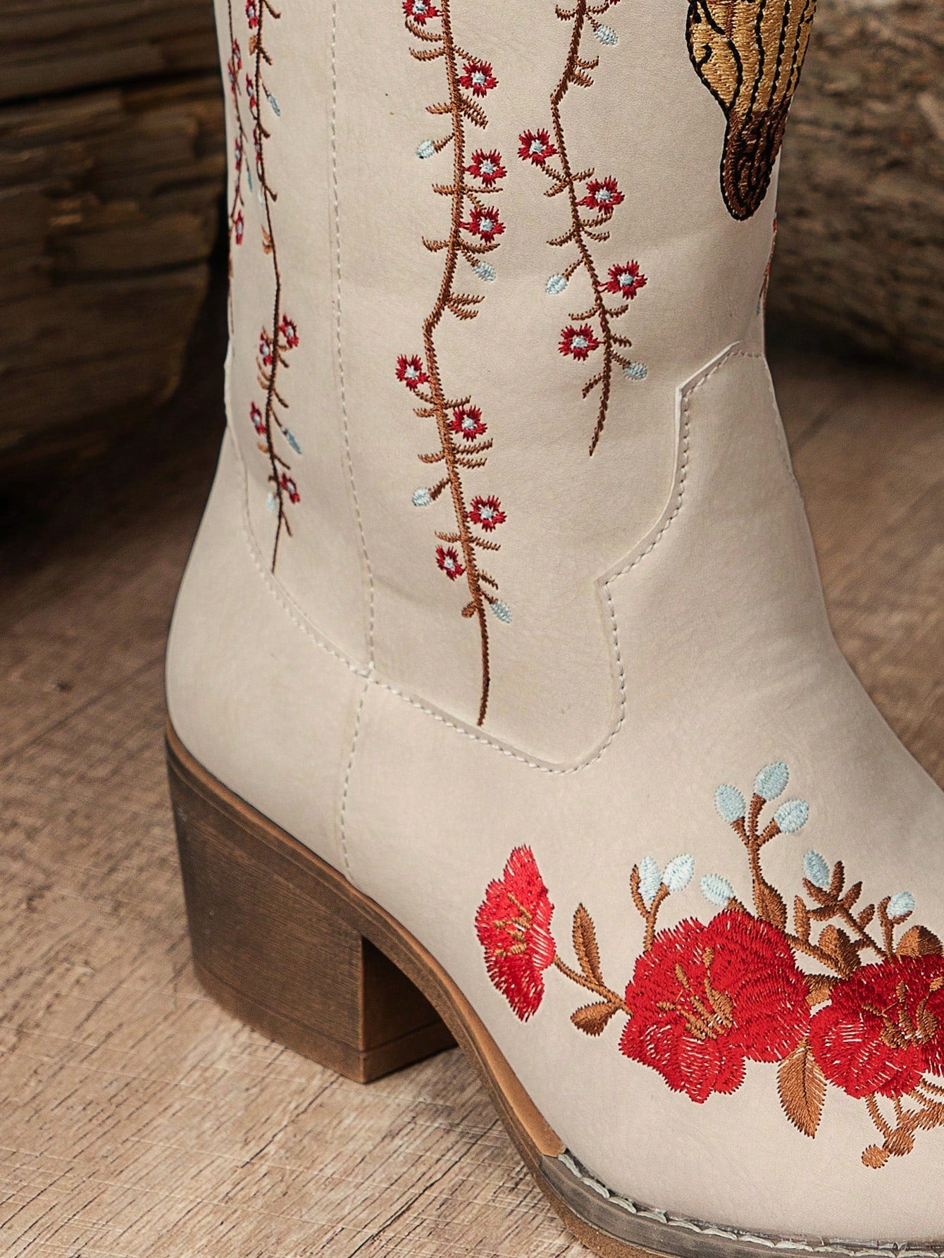 Women Fashion Slip-On Wedge Embroidered Floral Boots, Versatile & Anti-Slip Trendy