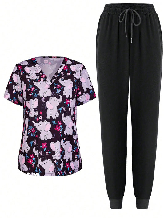 Women's Scrub Elastic Sports Nurse  Uniform Handwashing Clothes Breathable Jacket And Pants Set